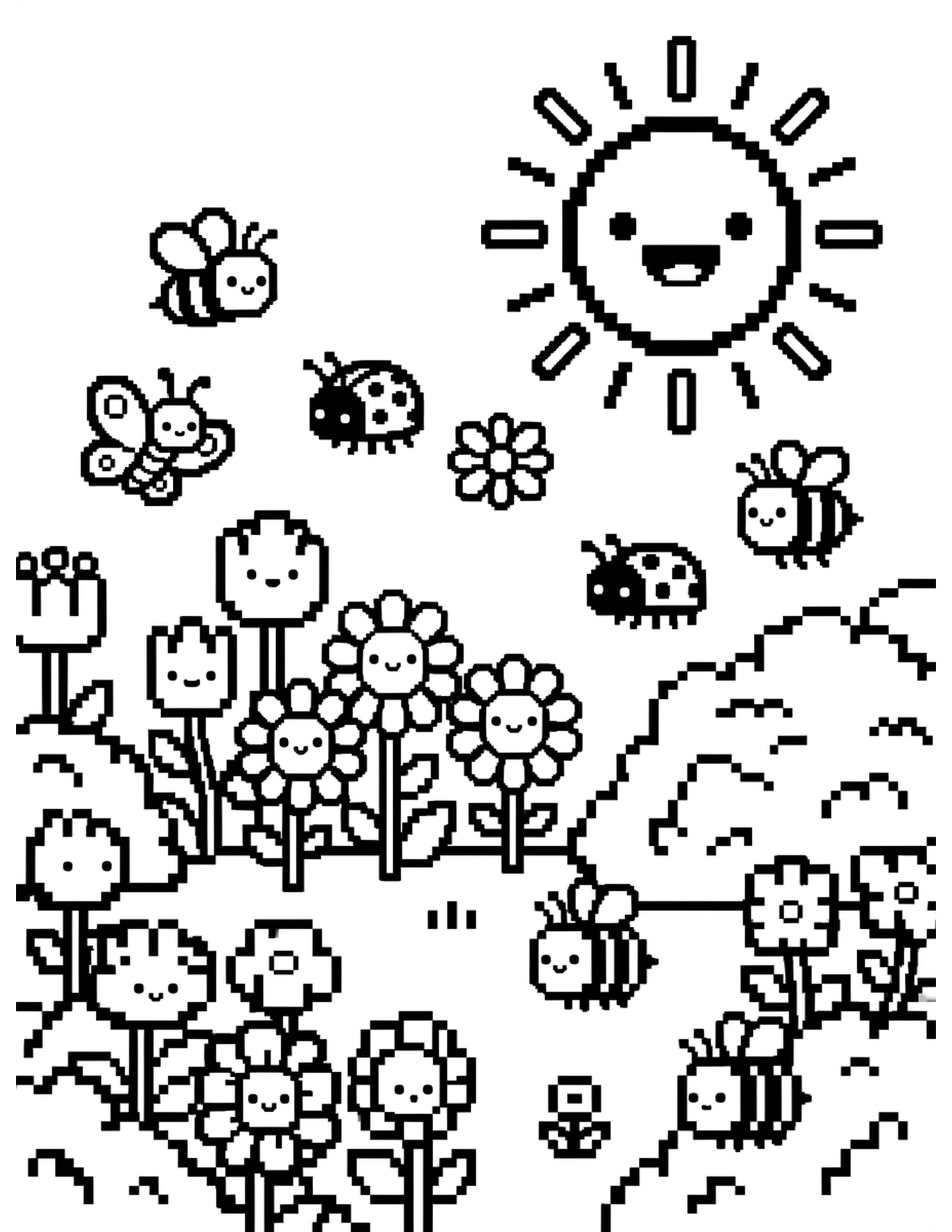 Pixel Garden Coloring Page