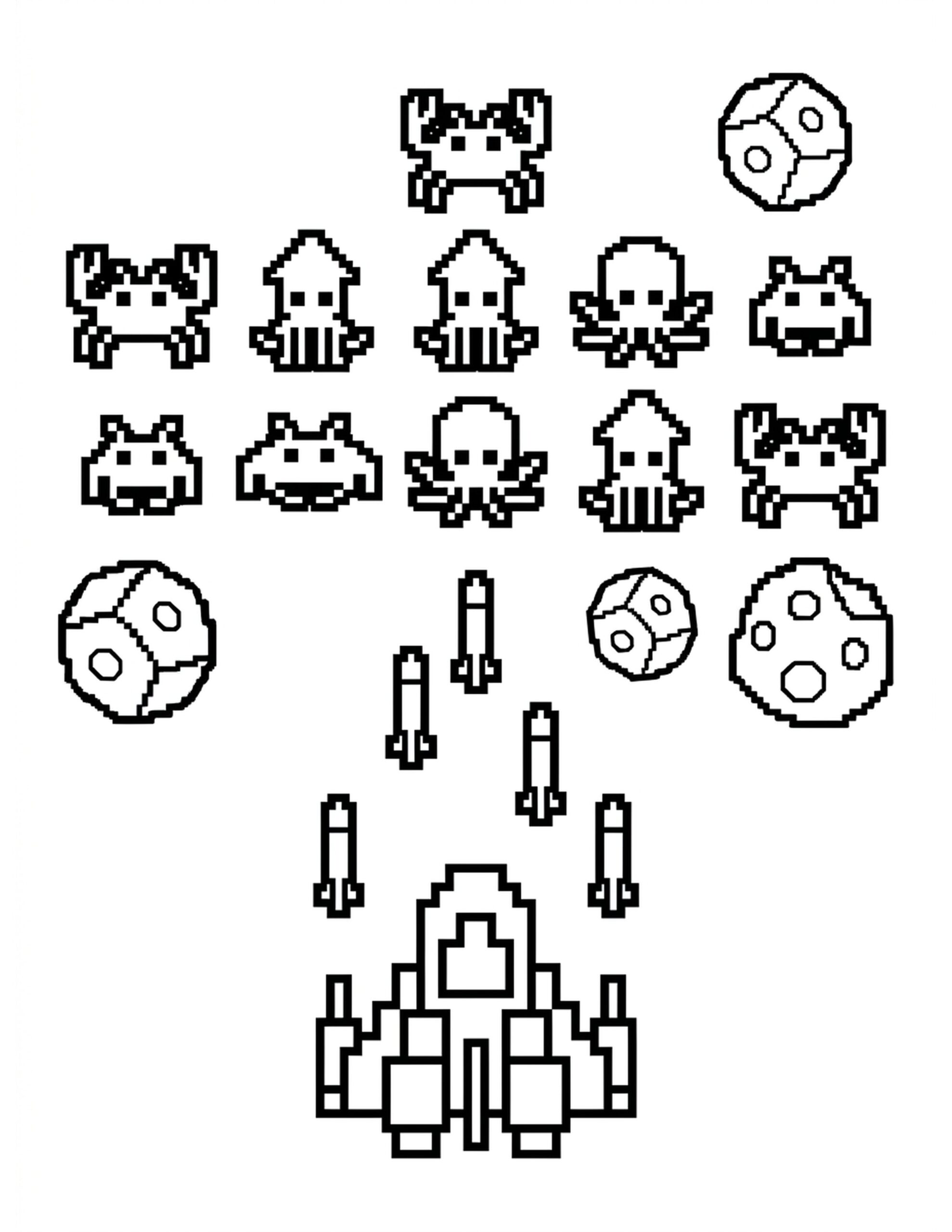 Retro Space Invader Coloring Page