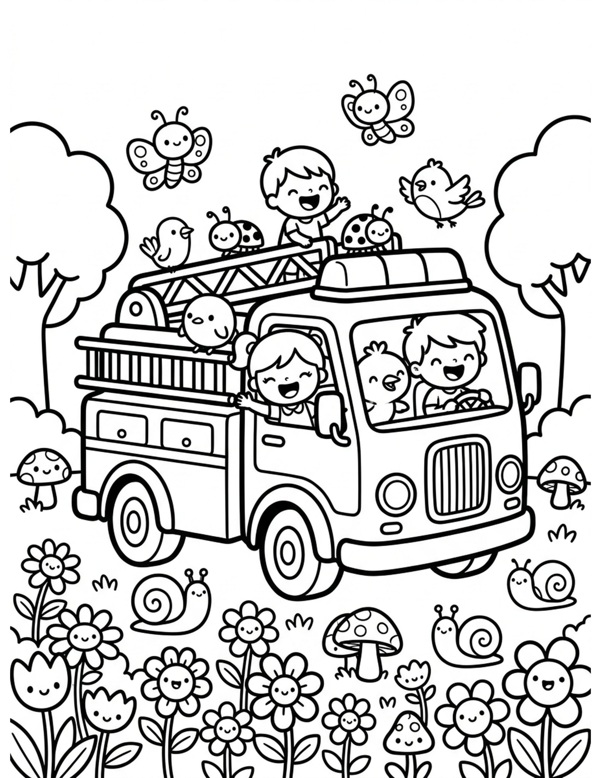 Classic Fire Truck Ride Coloring Page