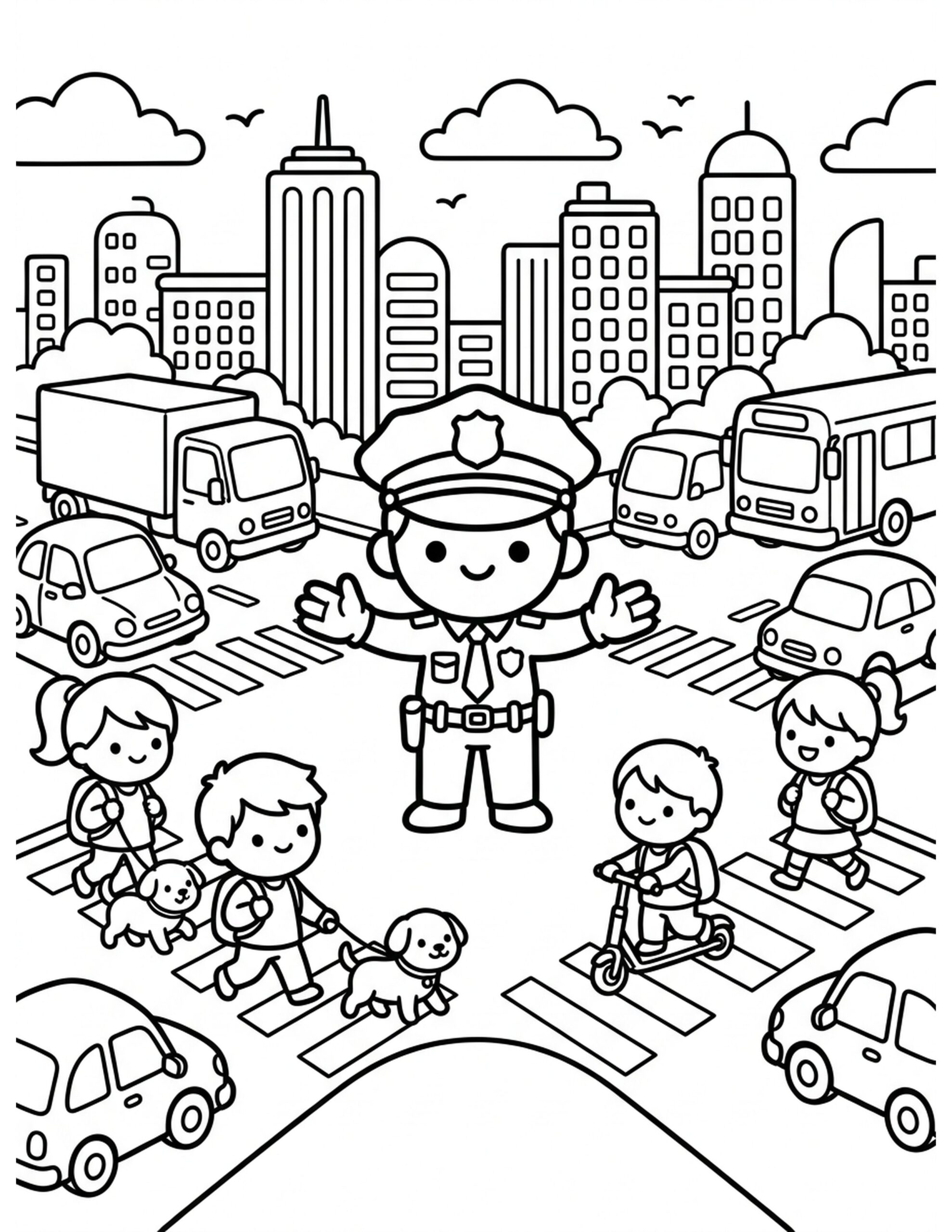 Police Officer in the City Coloring Page