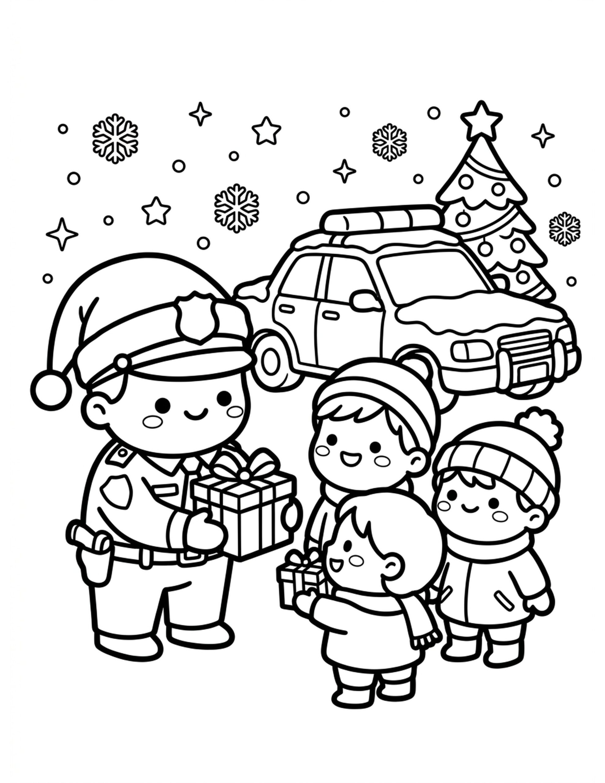Police Christmas Celebration Coloring Page