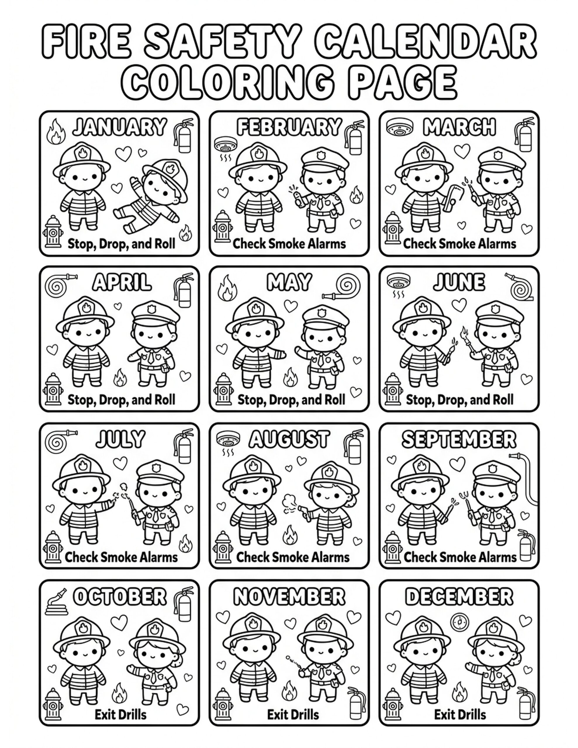 Fire Safety Calendar Coloring Page