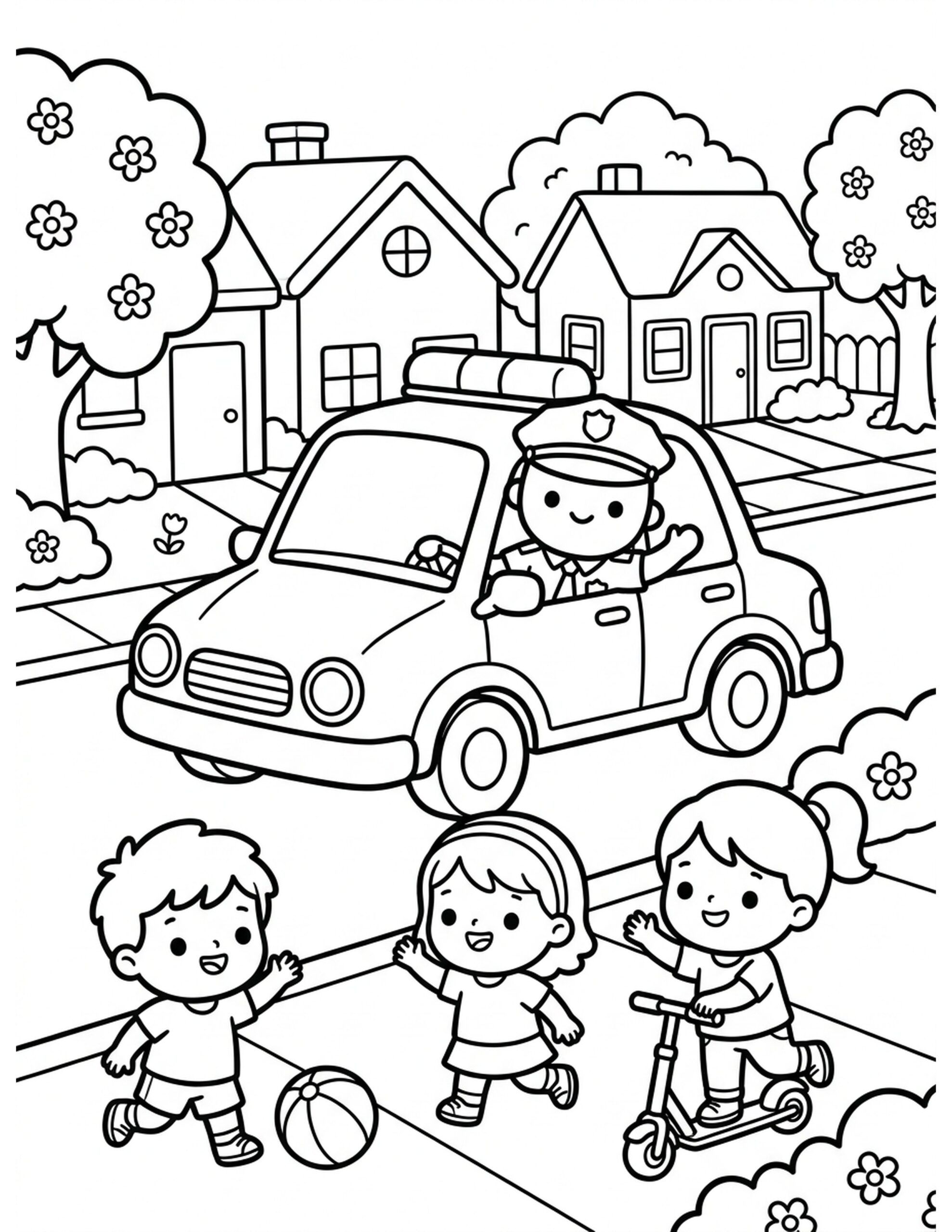 Police Patrol Car Ready to Roll Coloring Page