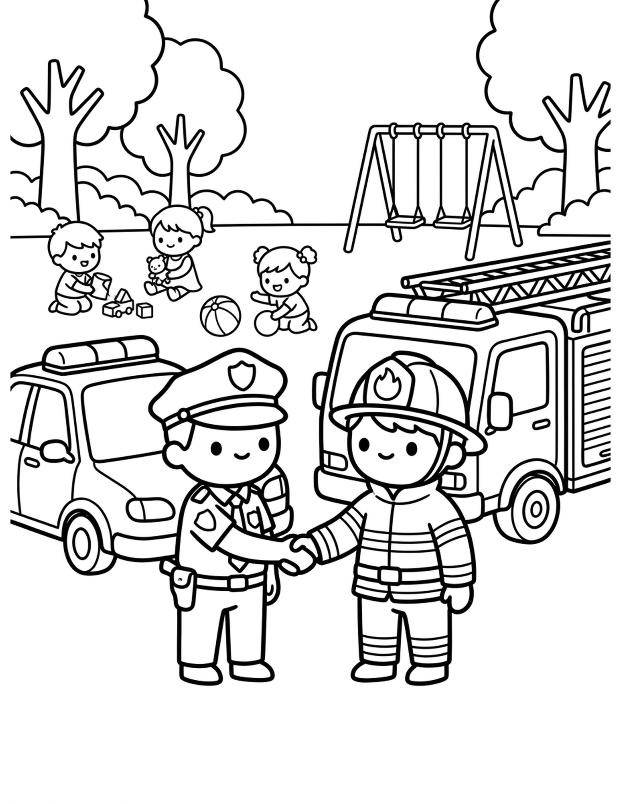 Police & Firefighter Collaboration Coloring Page
