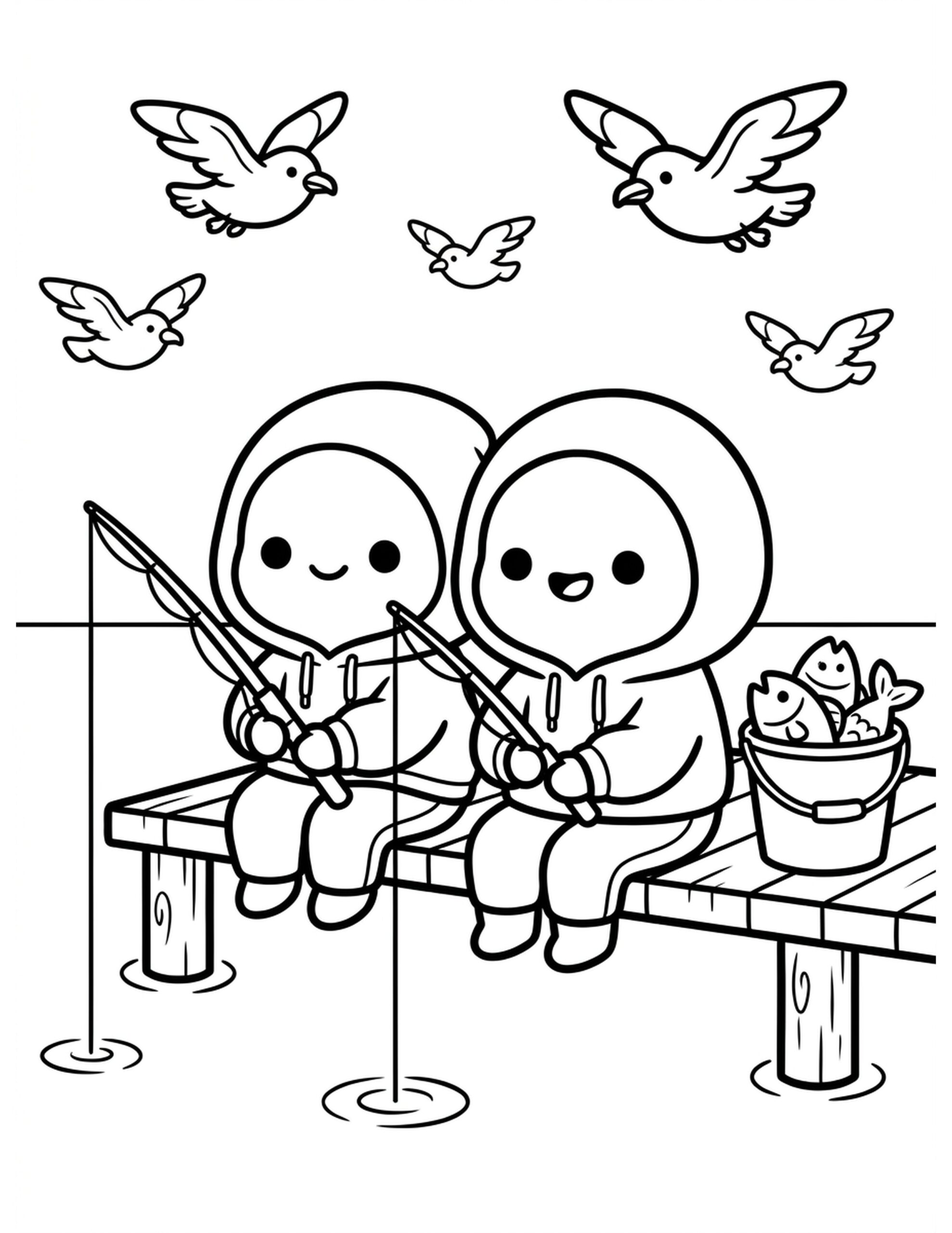 Fishing Day at the Beach Coloring Page