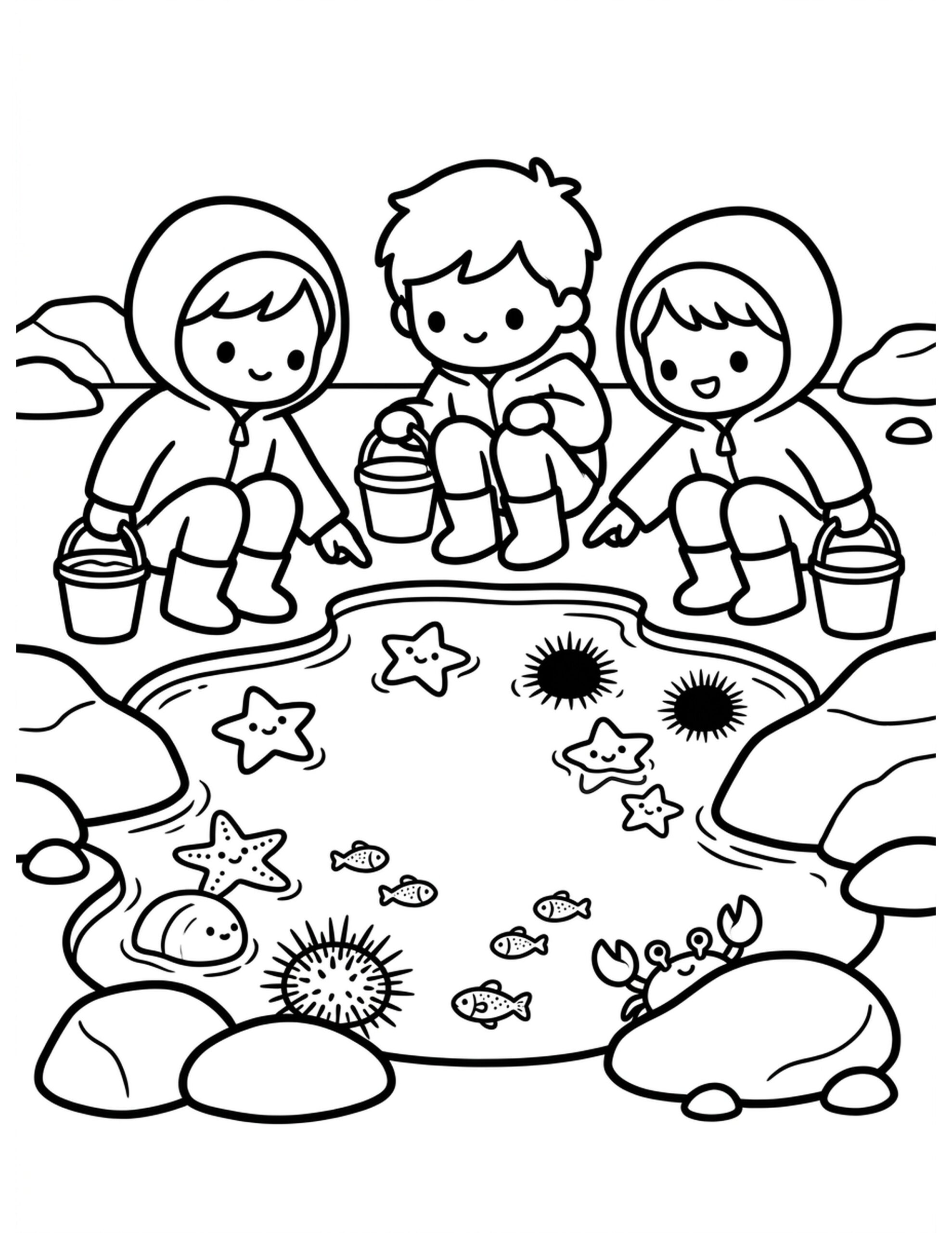 Tidal Pool Exploration Coloring Page