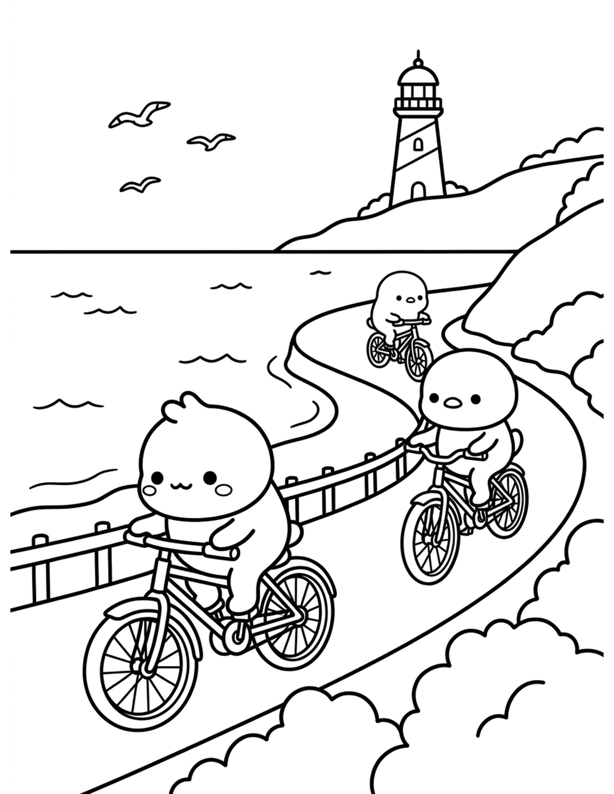 Coastal Cycling Adventure Coloring Page