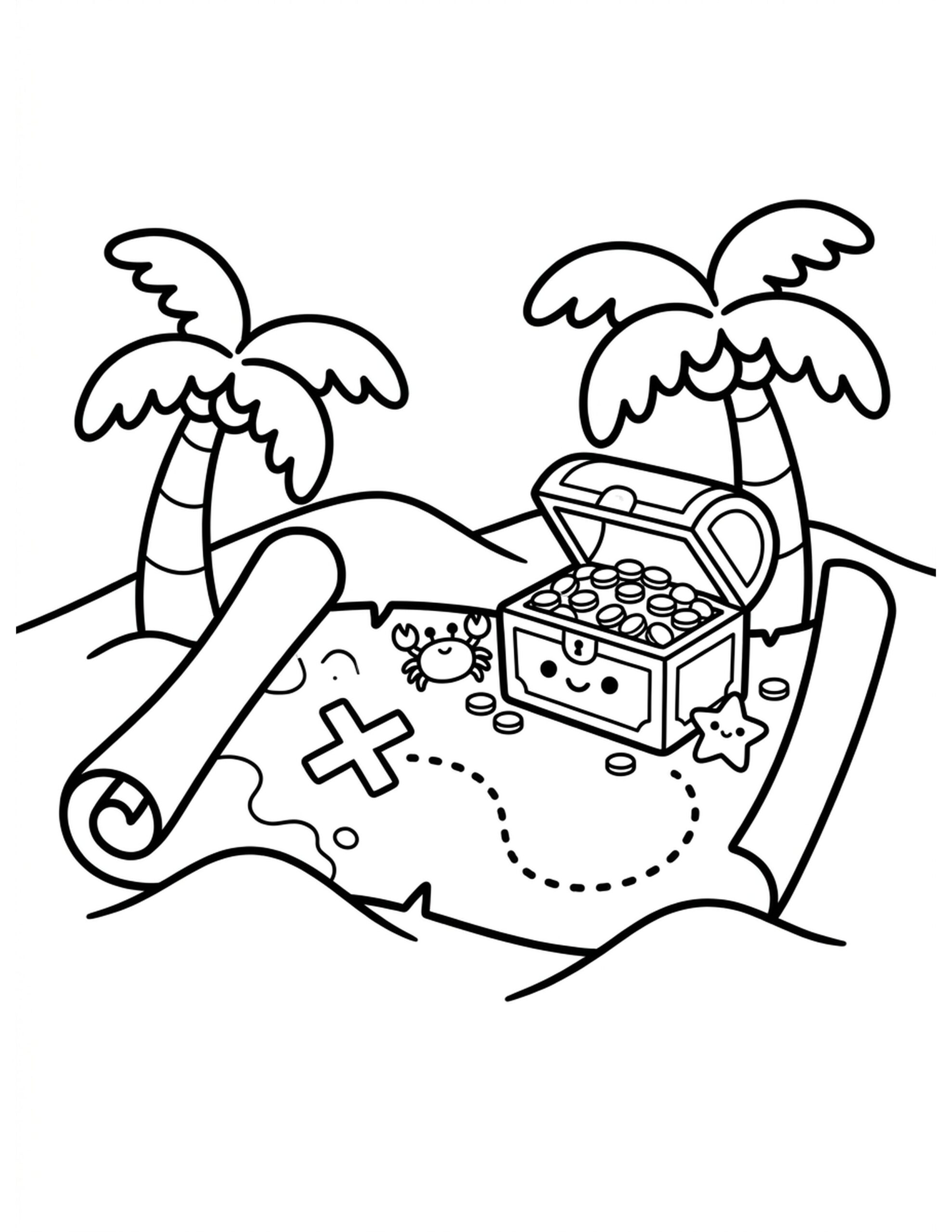 Treasure Map to the Beach Coloring Page