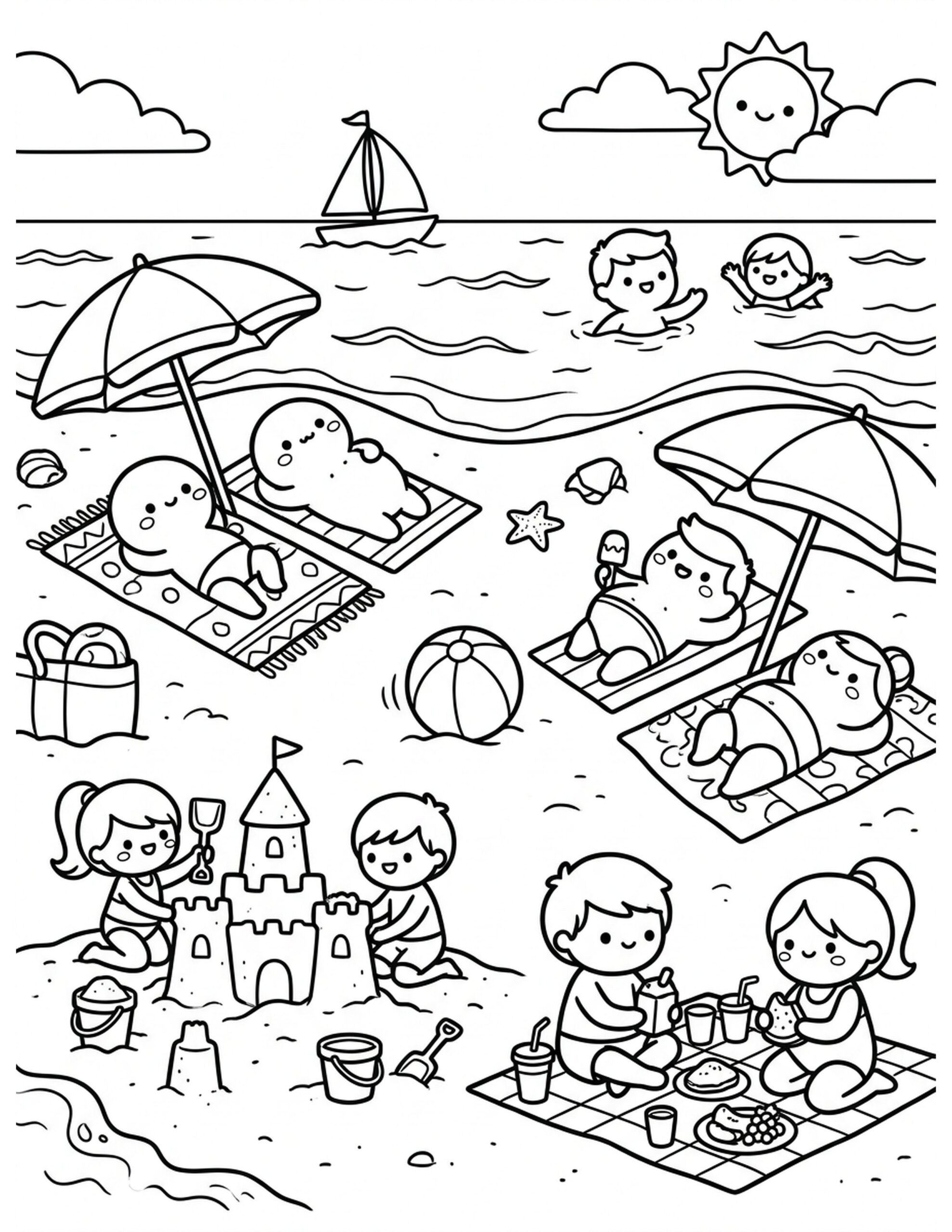 Sandy Beach Day Coloring Page