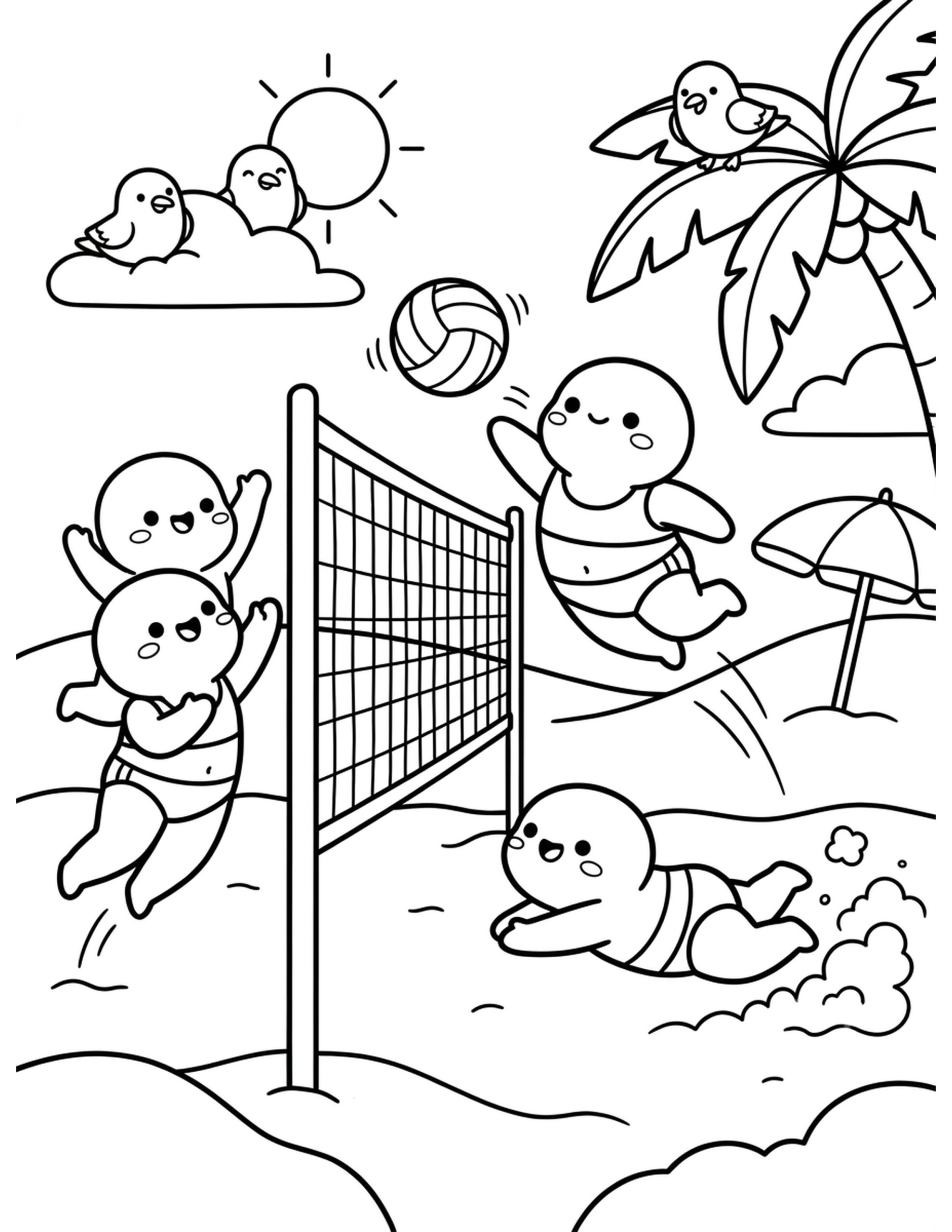 Beach Volleyball Fun Coloring Page