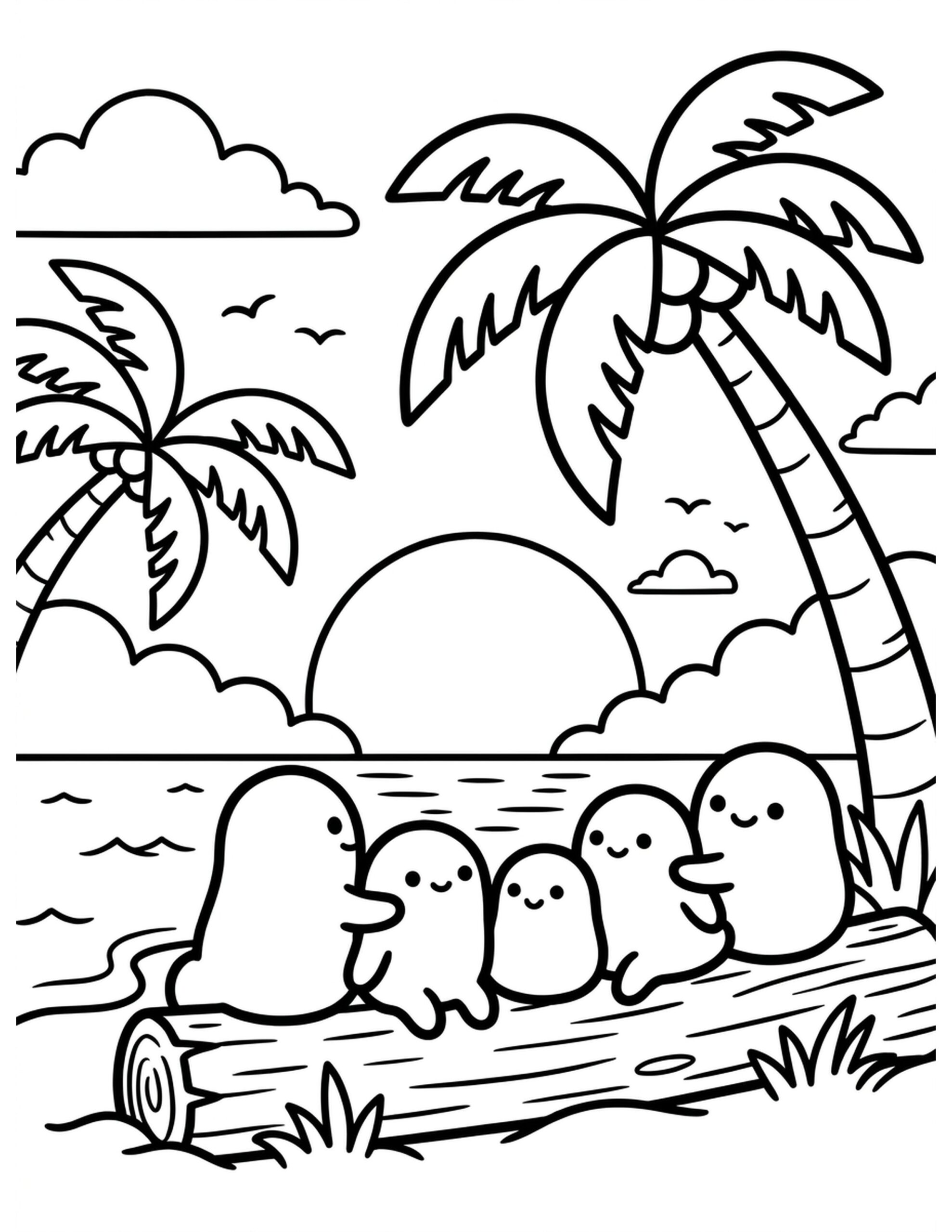 Tropical Sunset Coloring Page
