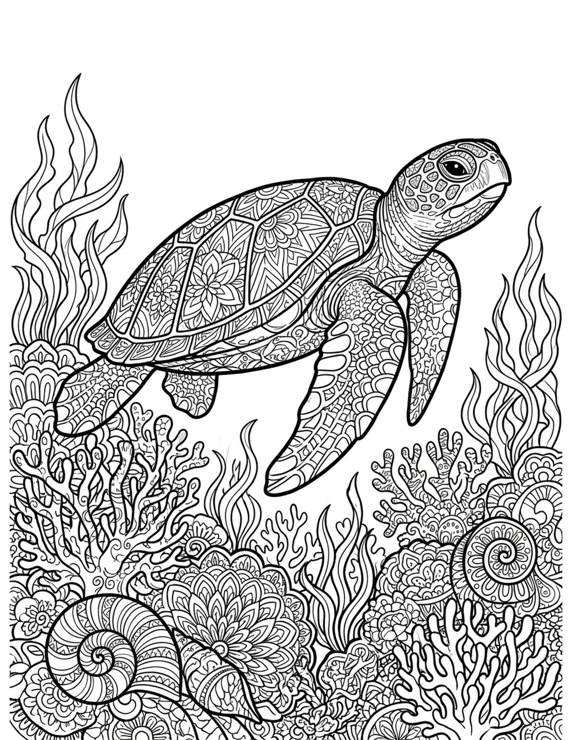 Sea Turtle at the Seabed Coloring Page