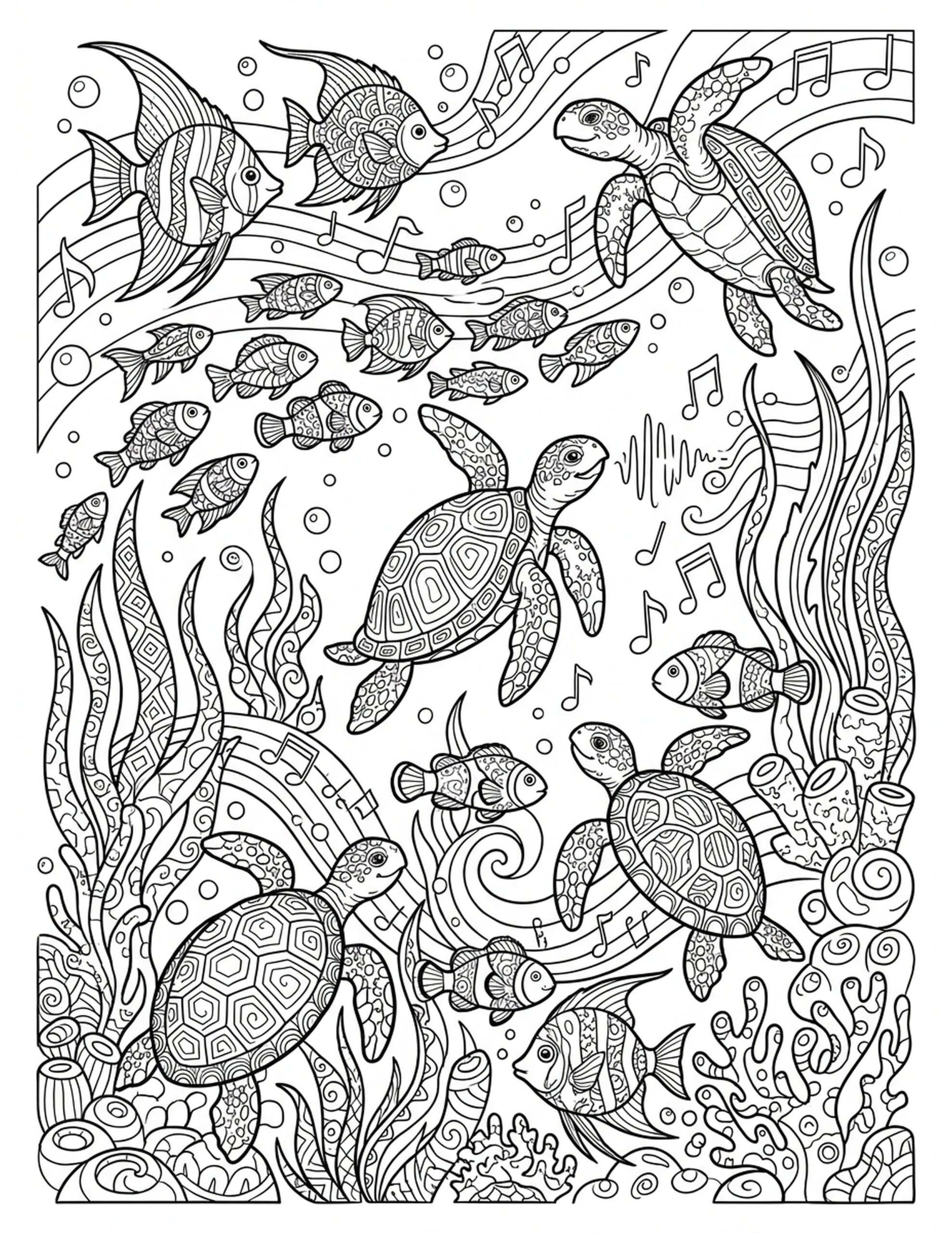 Sea Turtle Dance Party Coloring Page