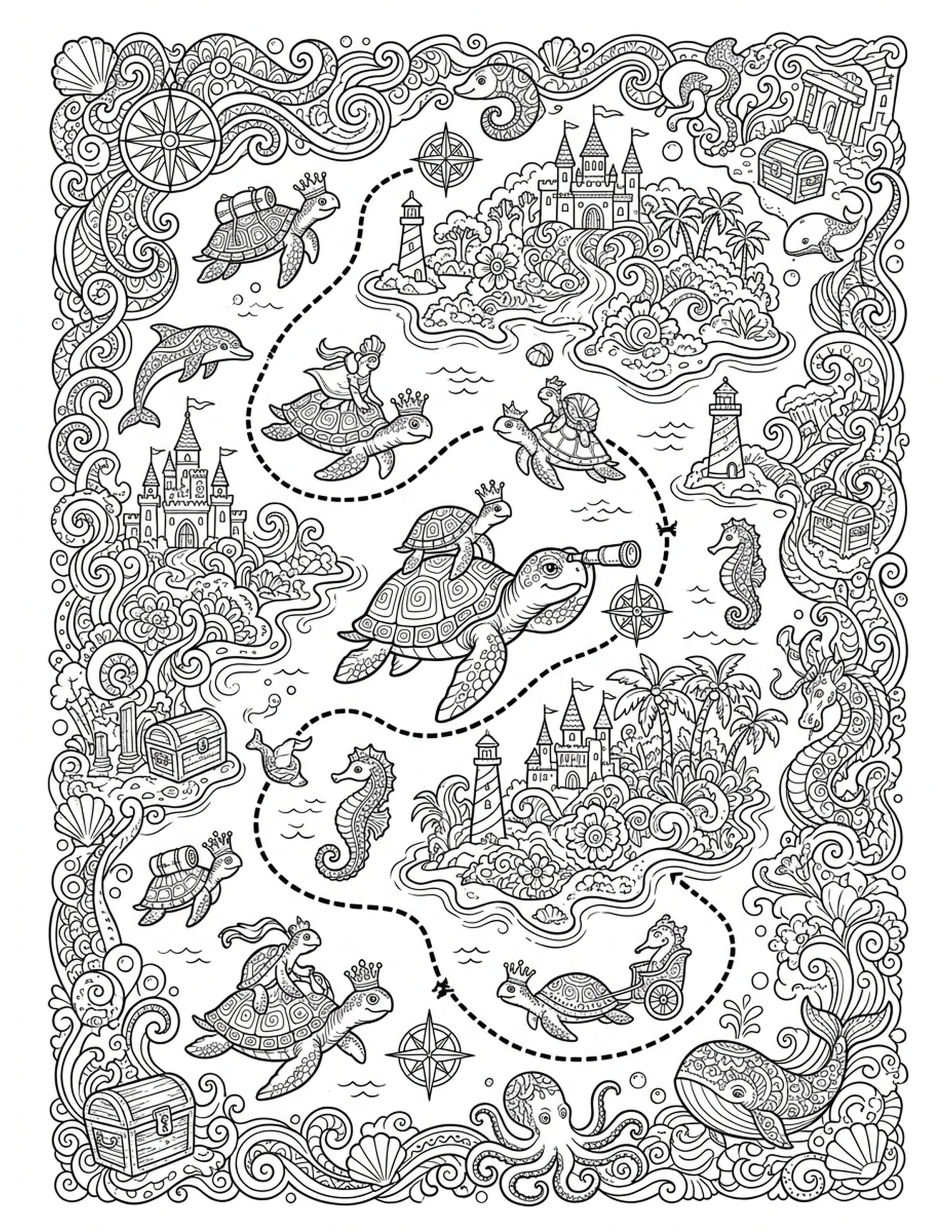 Turtle Adventure Map Coloring Page