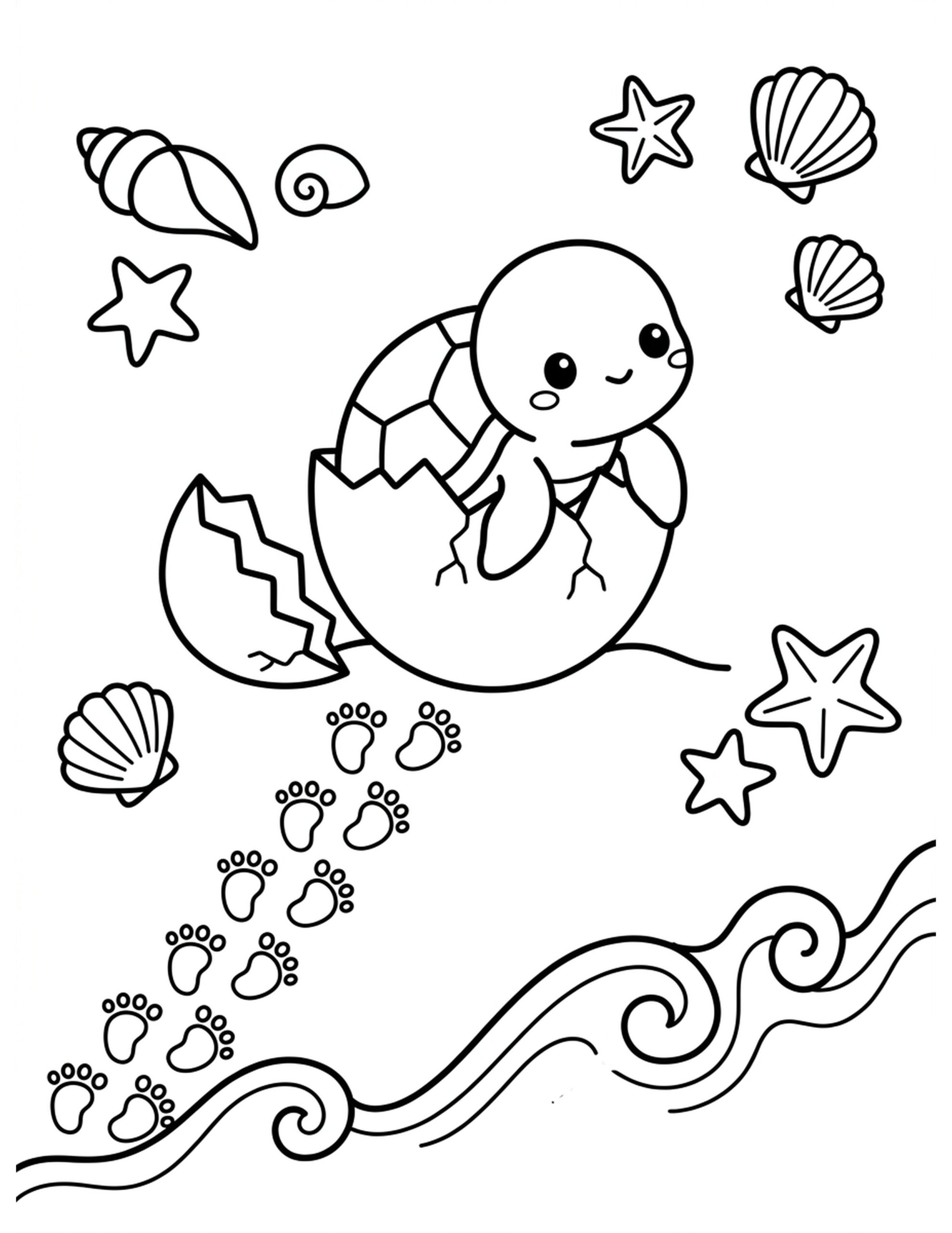 Baby Sea Turtle Hatching Coloring Page