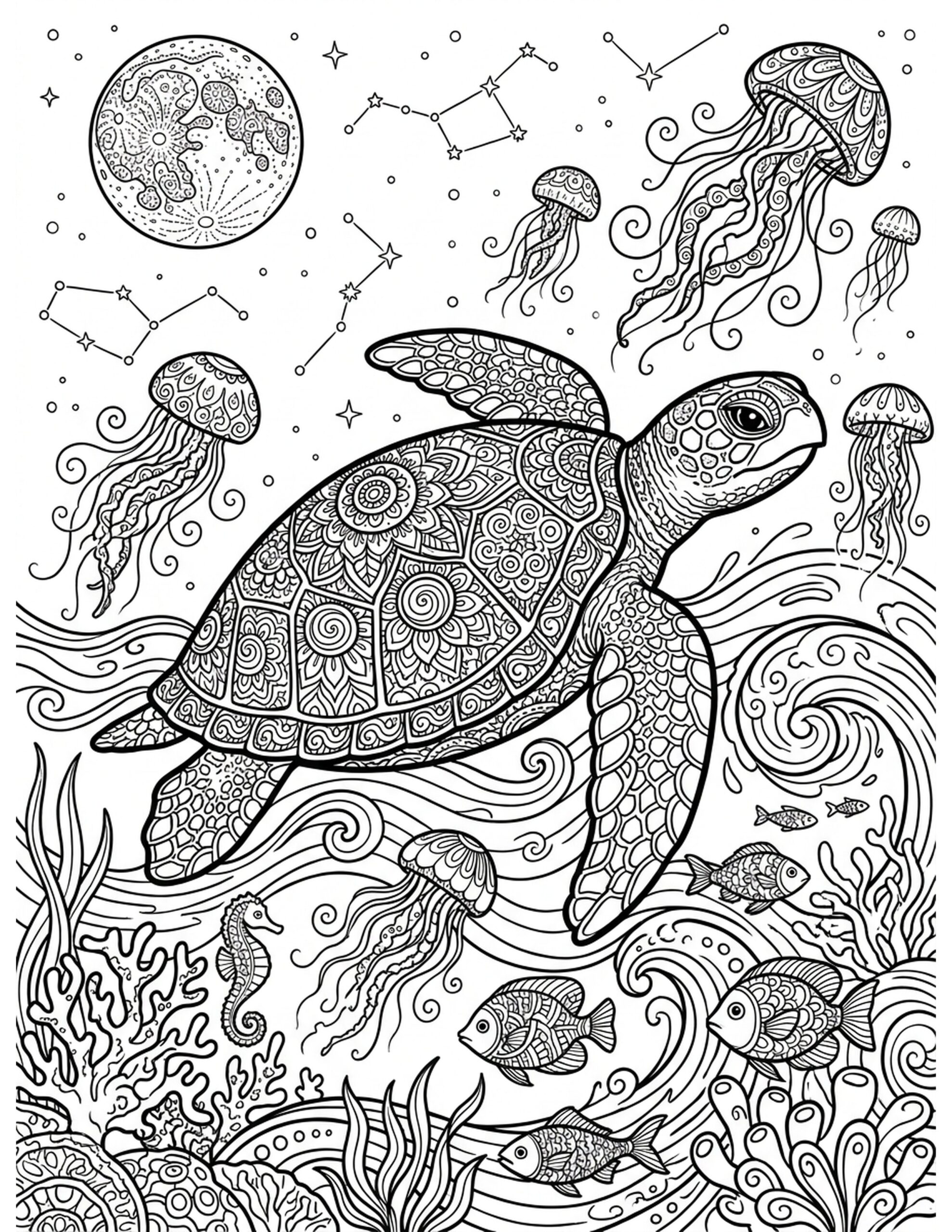Nighttime Sea Adventure Coloring Page