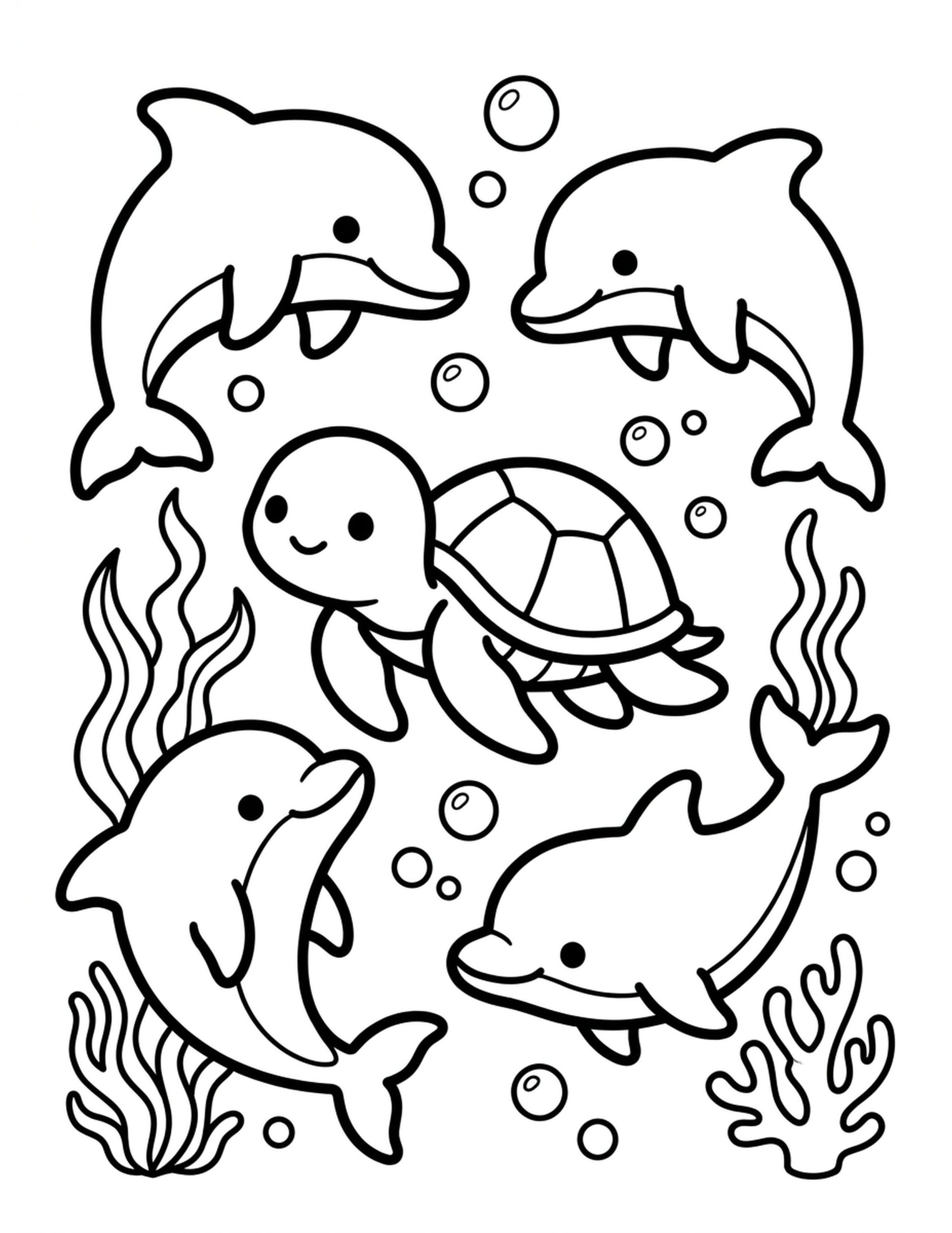 Turtle and Dolphin Friends Coloring Page
