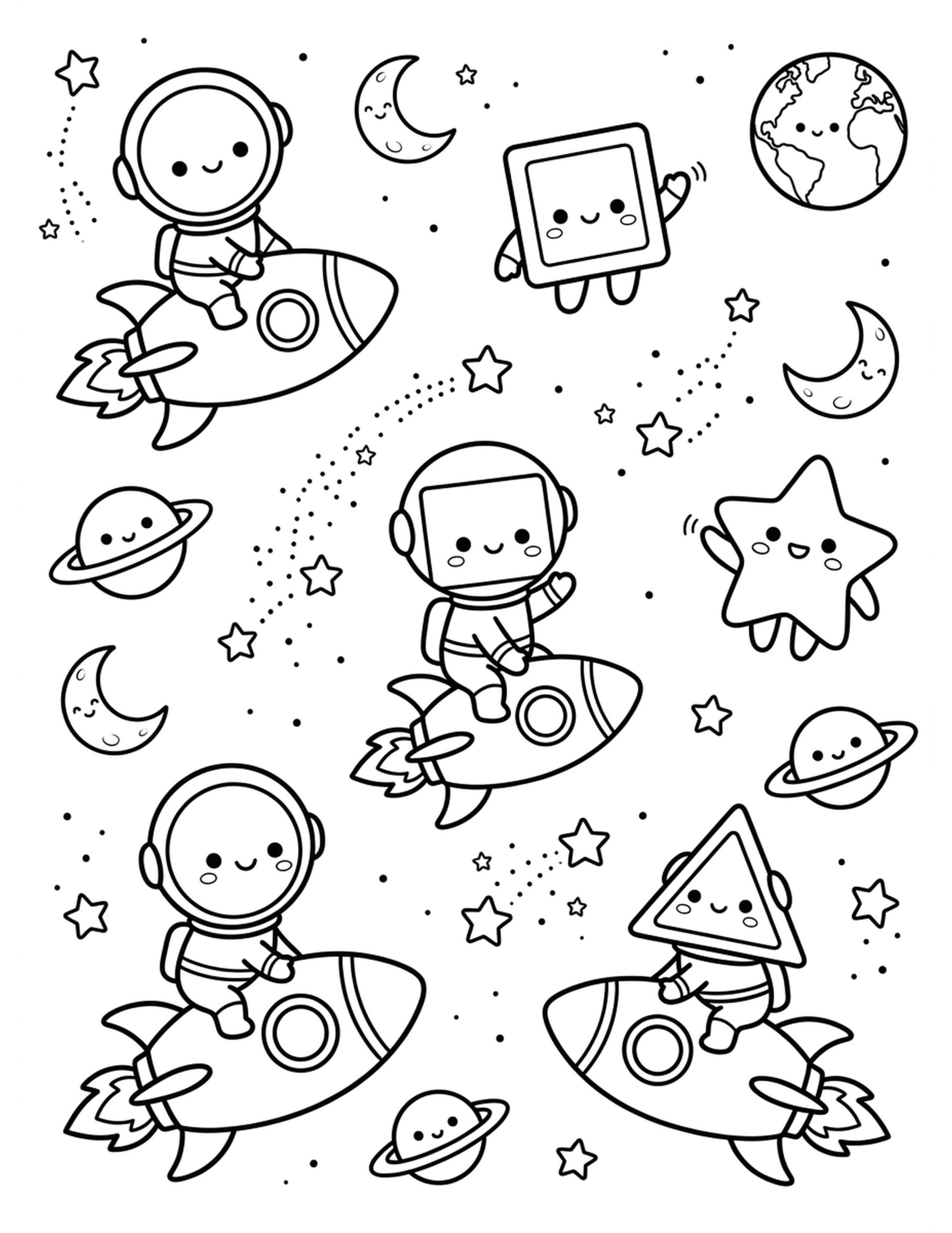 Shape Space Adventure Coloring Page
