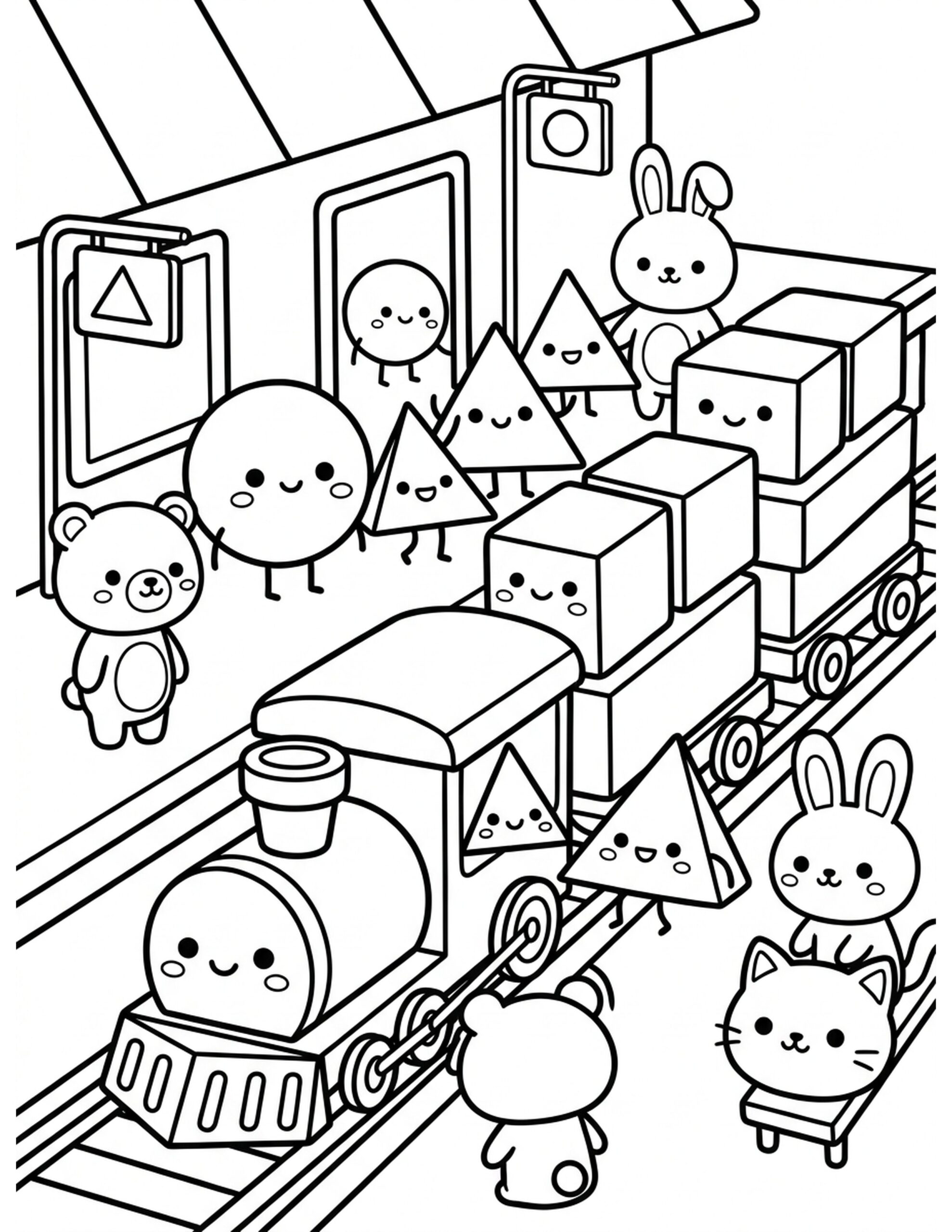 Shape Train Station Coloring Page