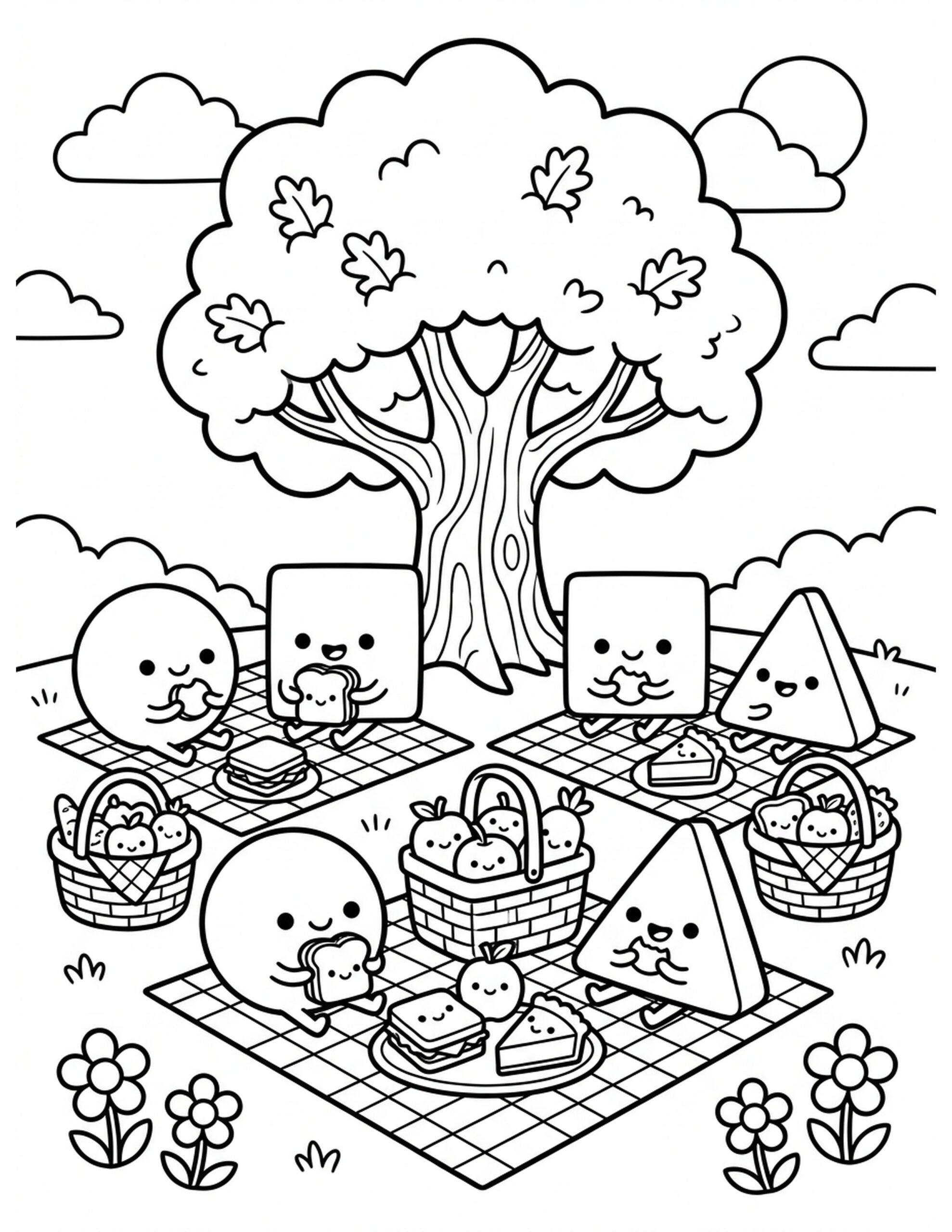 Shape Picnic Coloring Page