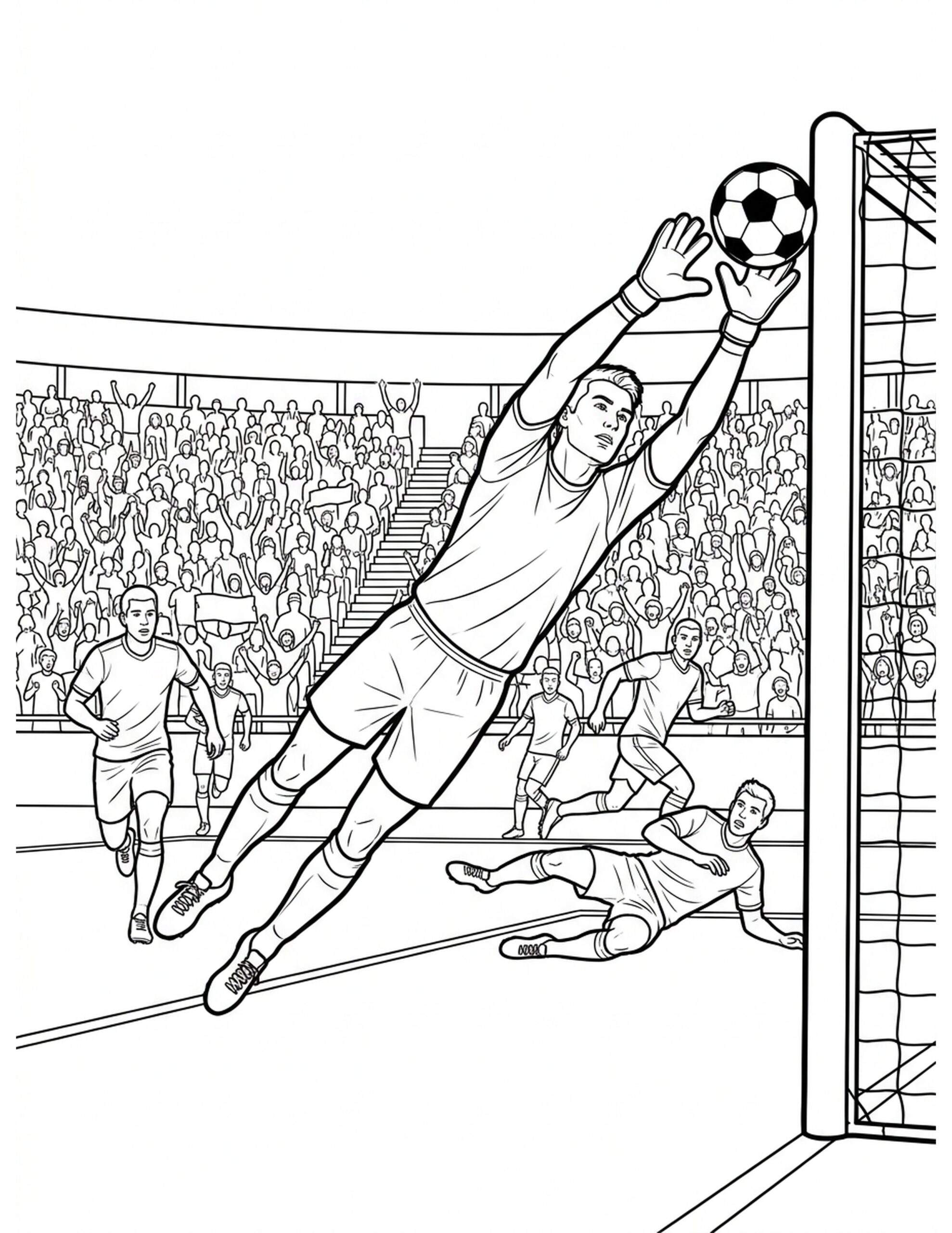 Soccer Goalkeeper in Action Coloring Page