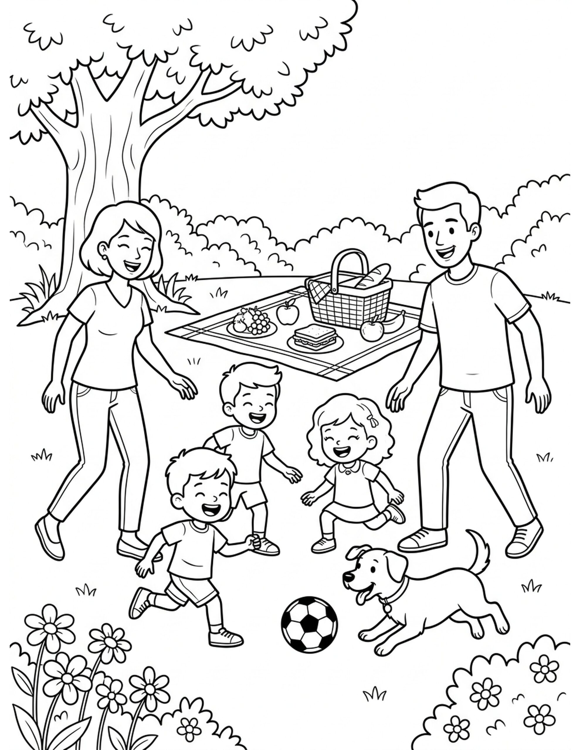 Soccer Family Fun Day Coloring Page