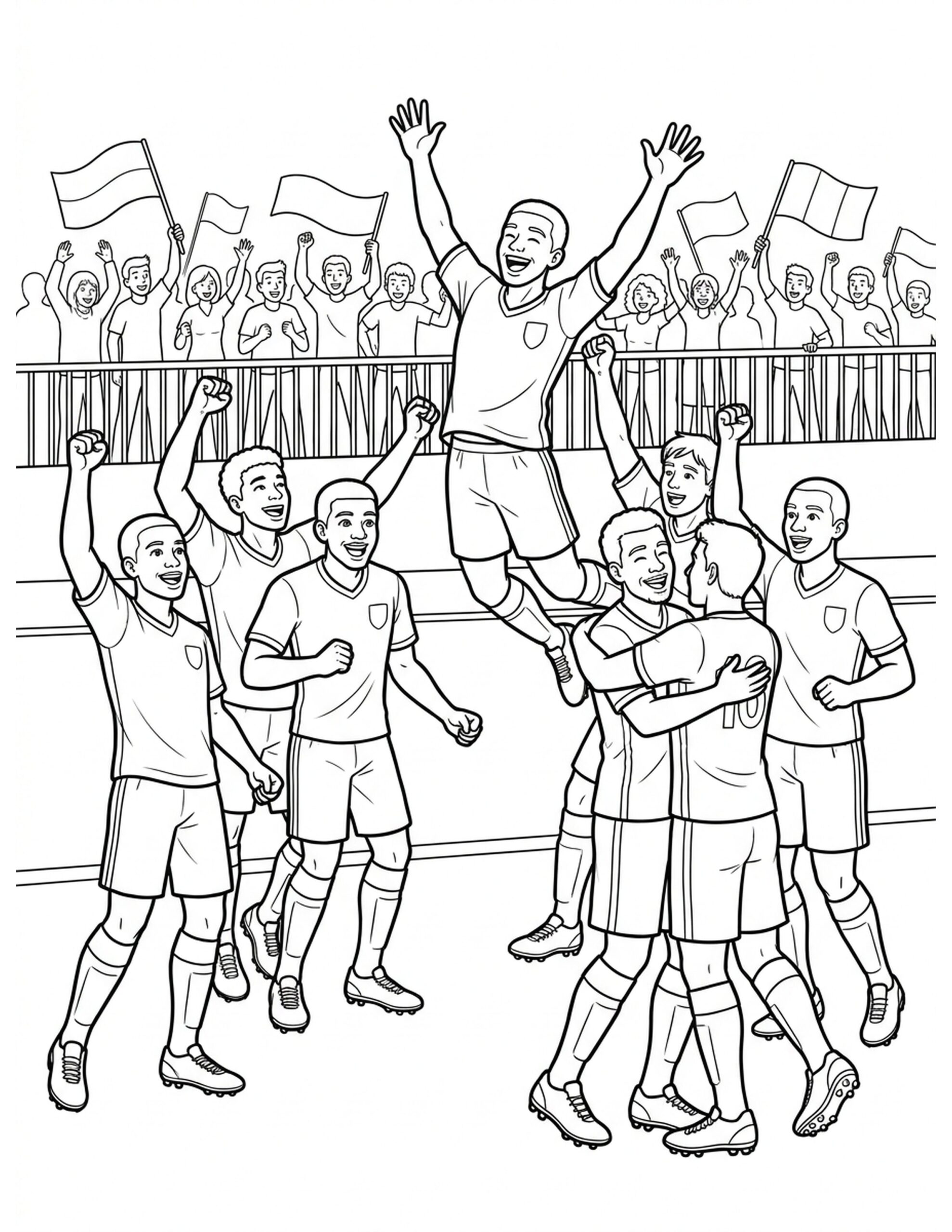 Soccer Match Celebration Coloring Page