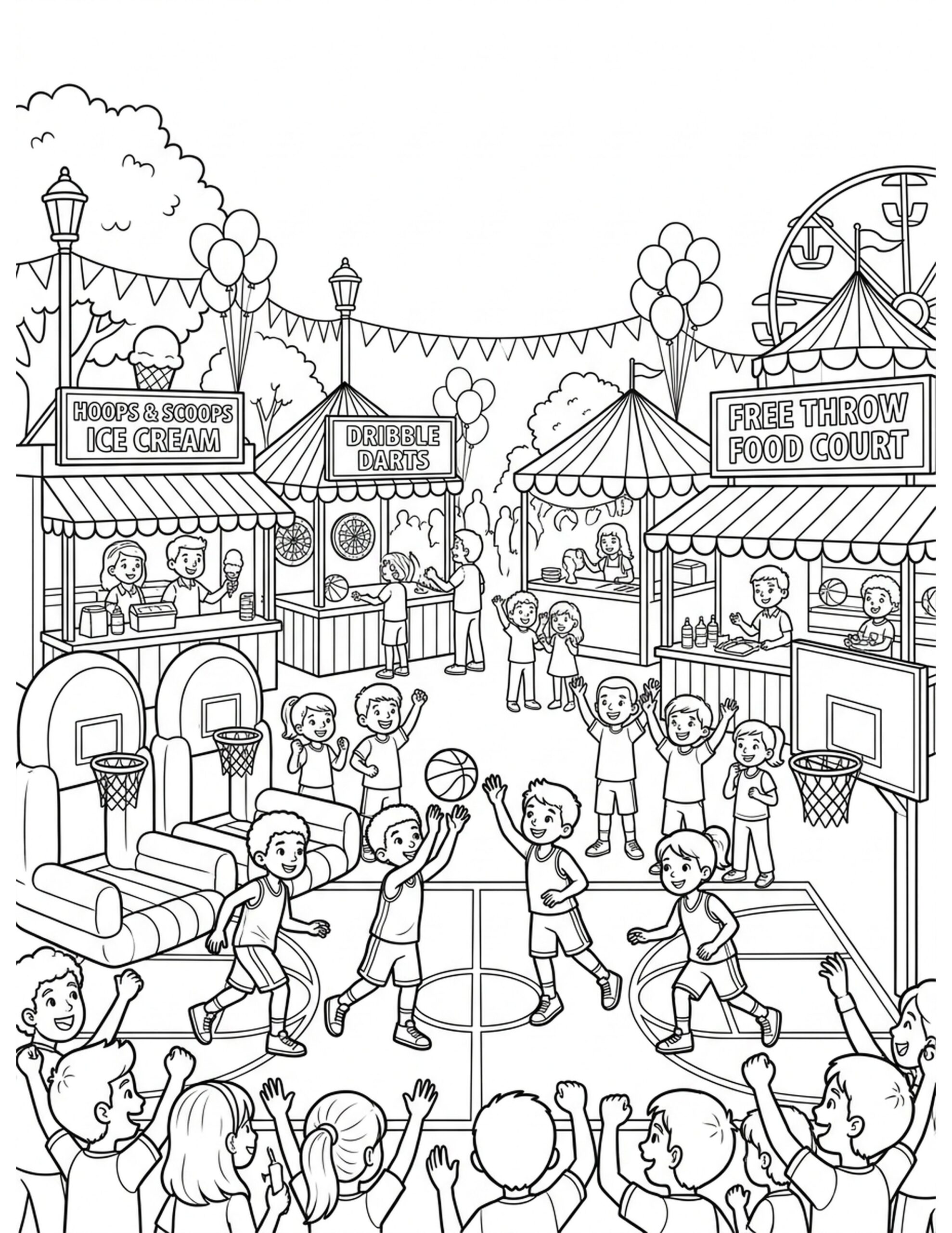Basketball Community Carnival Coloring Page