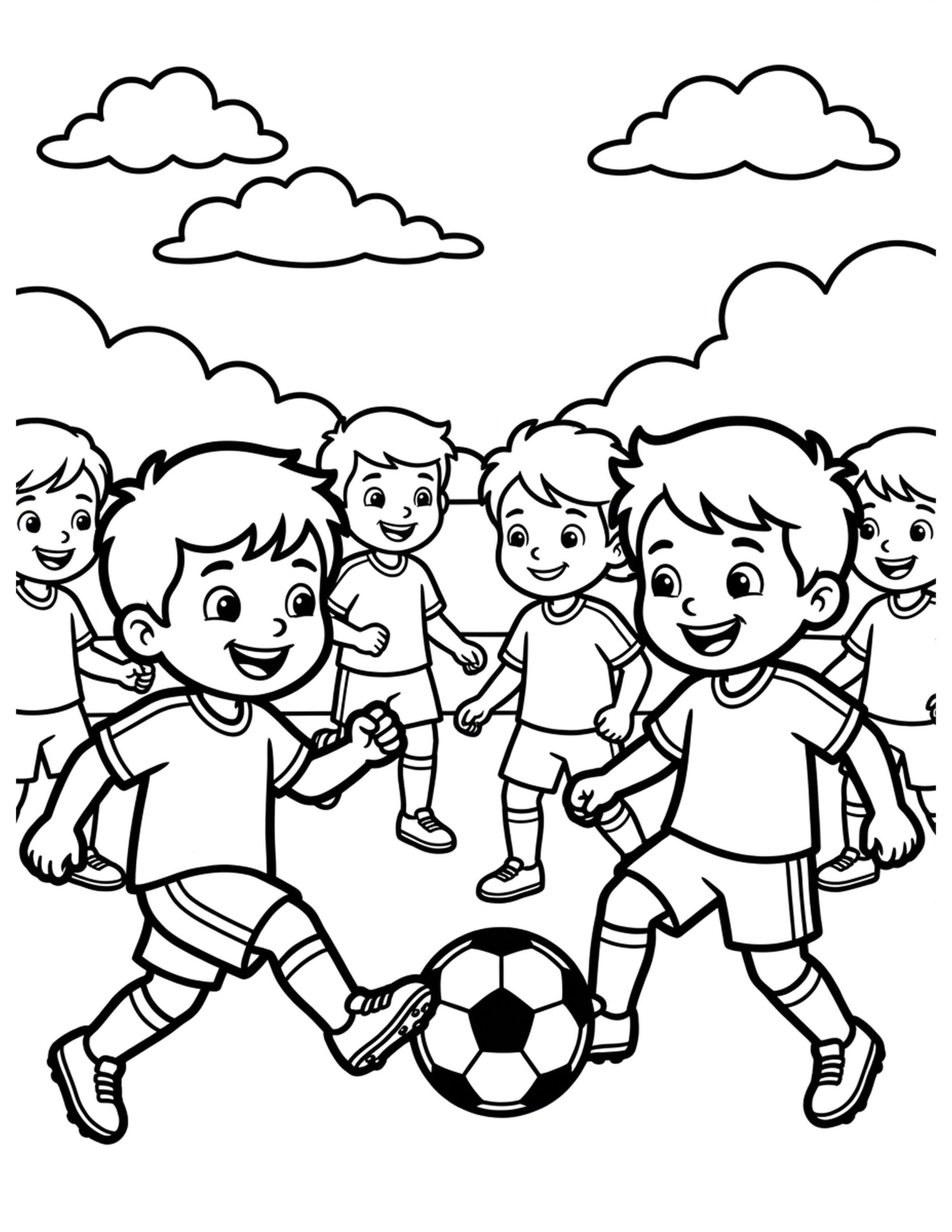 Young Soccer Players Coloring Page