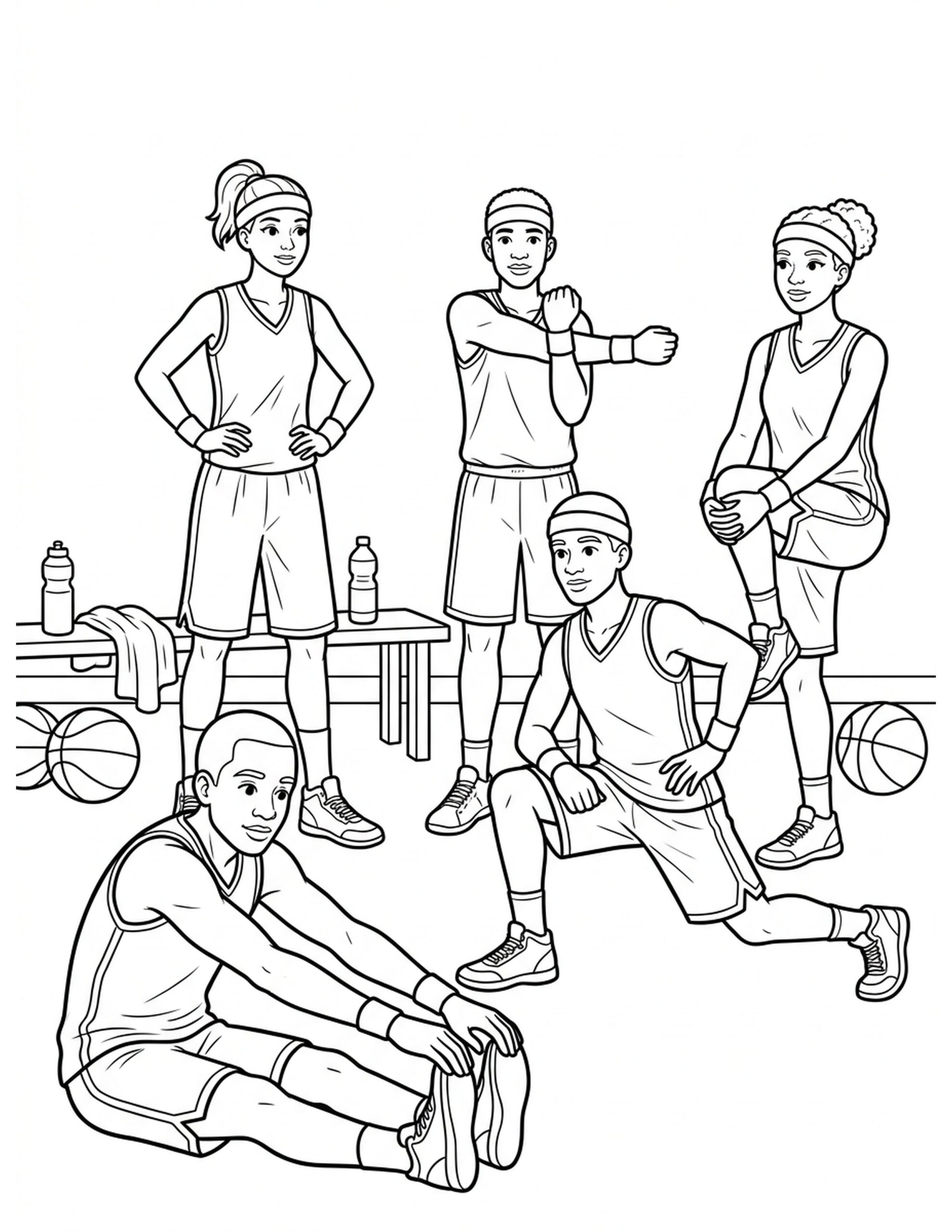 Basketball Warm-Up Stretching Coloring Page