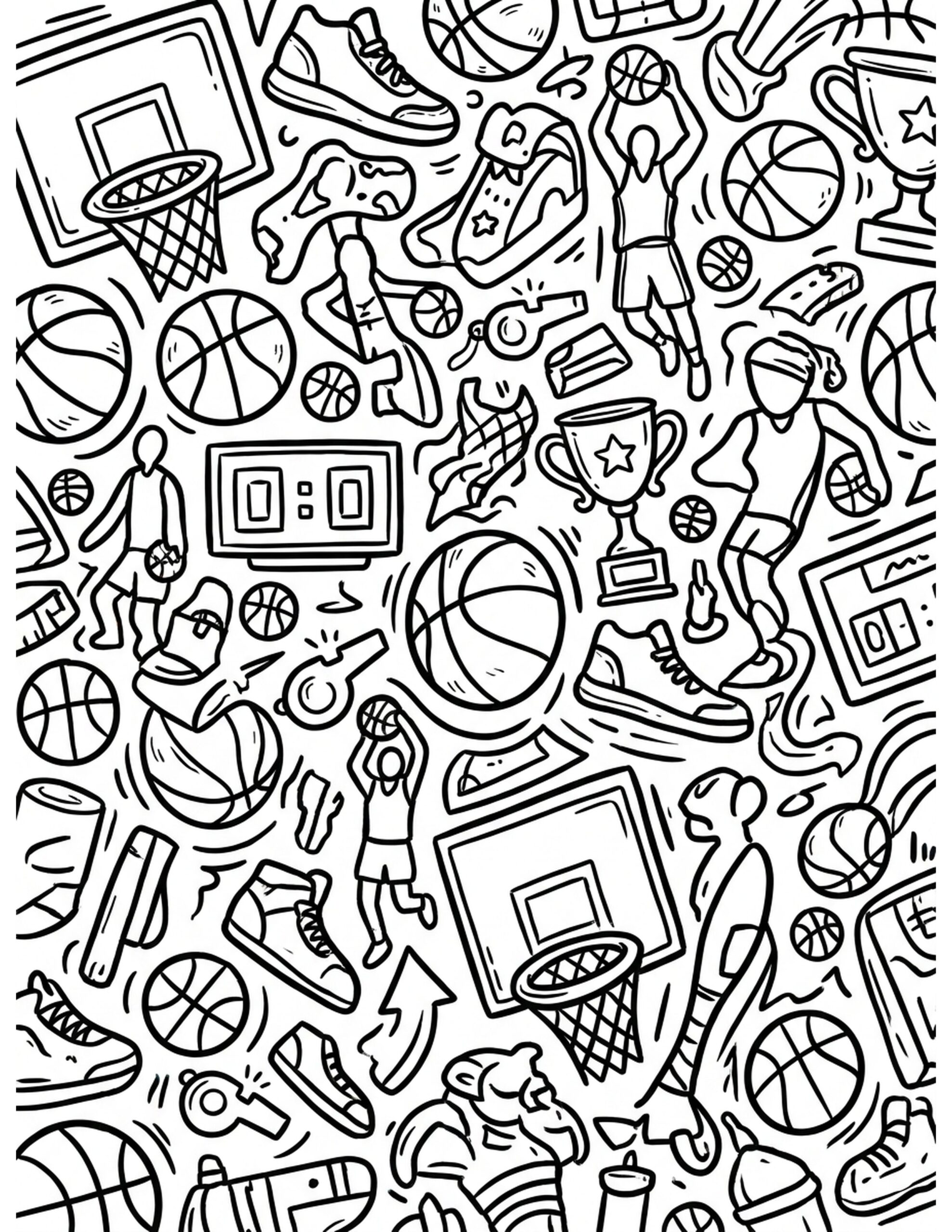 Basketball Icons and Symbols Coloring Page