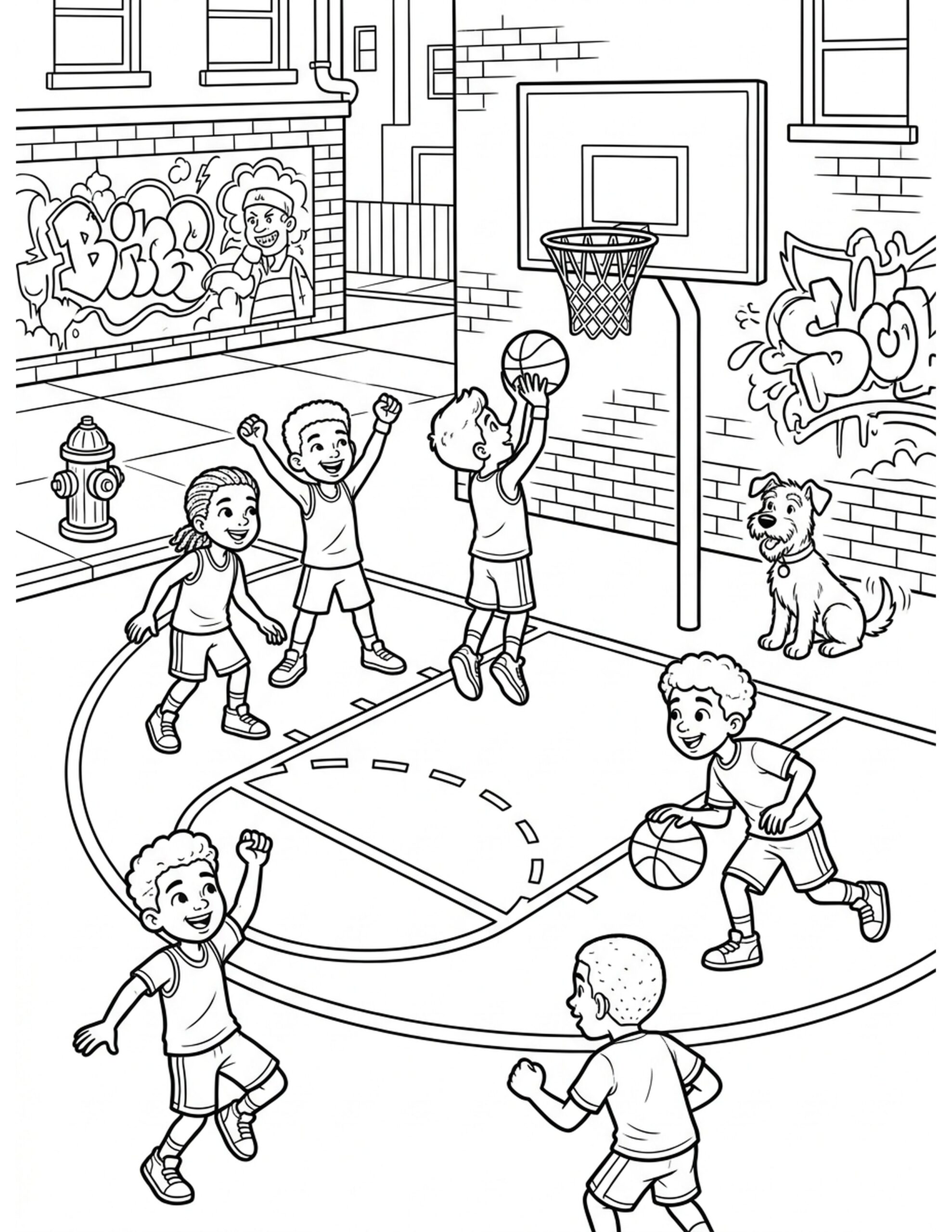 Basketball Street Game Coloring Page