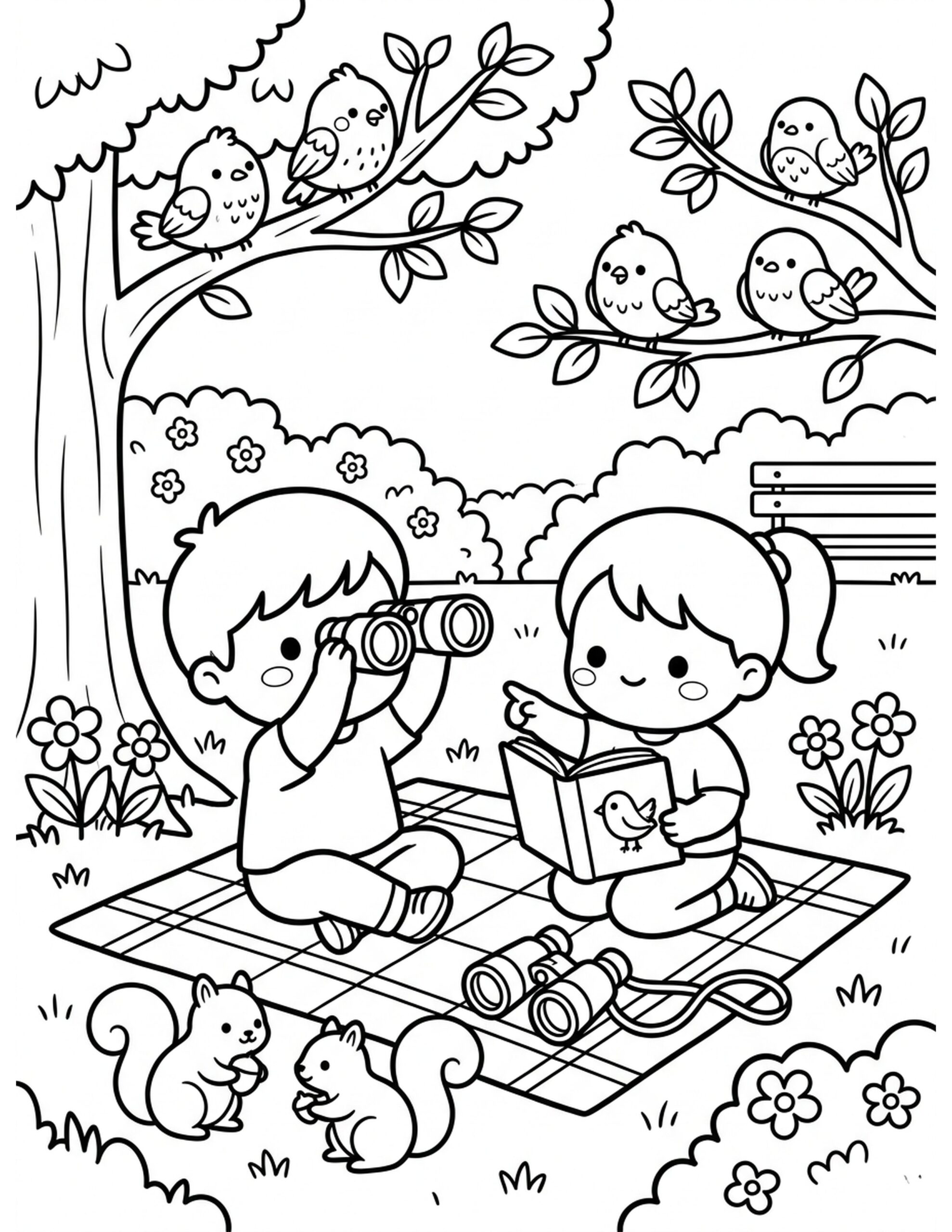 Bird Watching Coloring Page