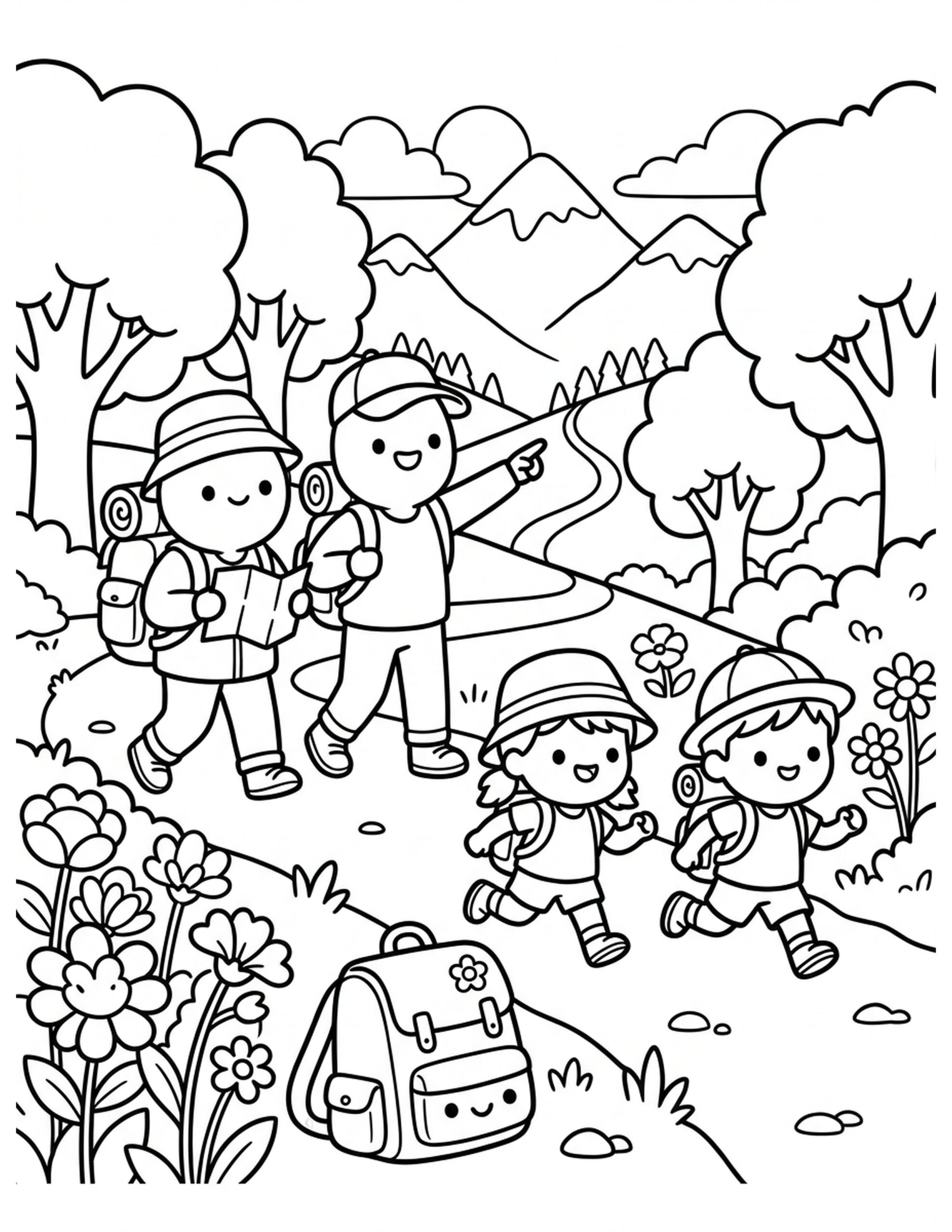 Hiking Adventure Coloring Page