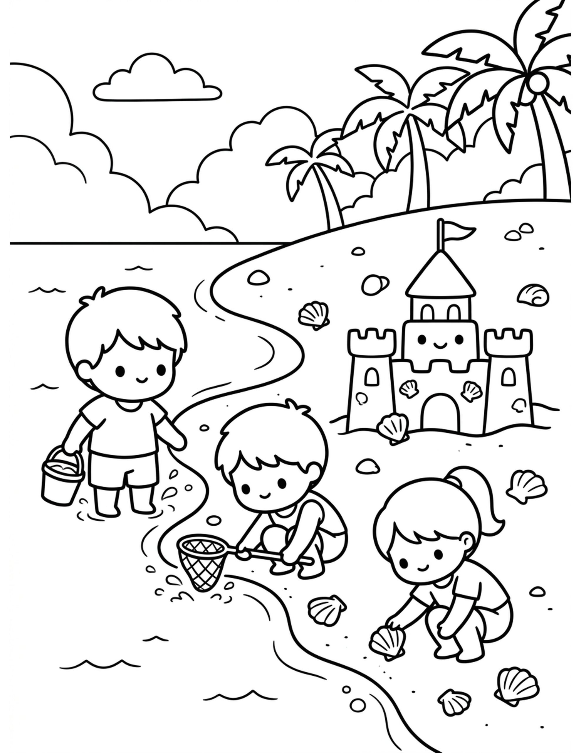 Seashell Collecting Coloring Page