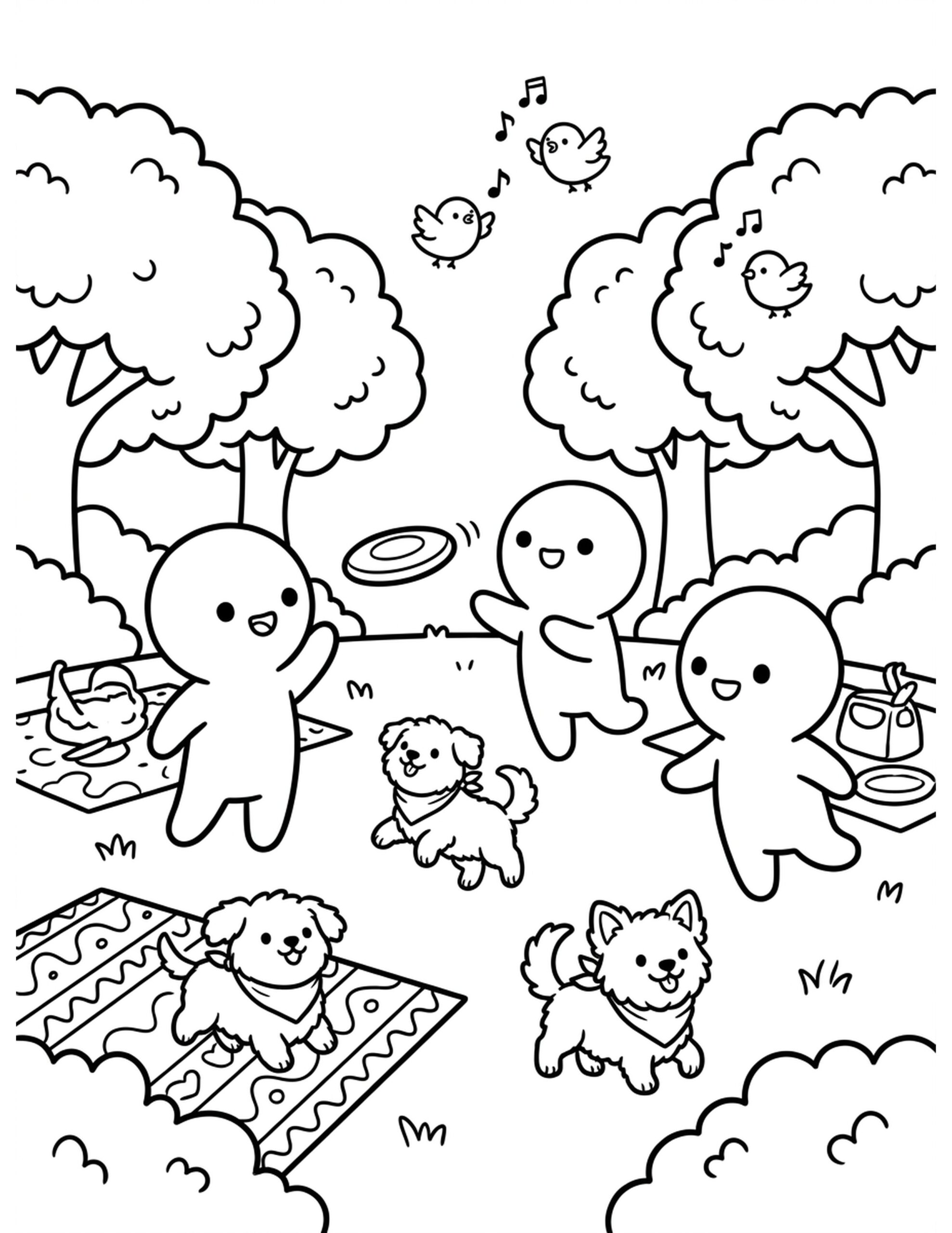 Frisbee Fun in the Park Coloring Page