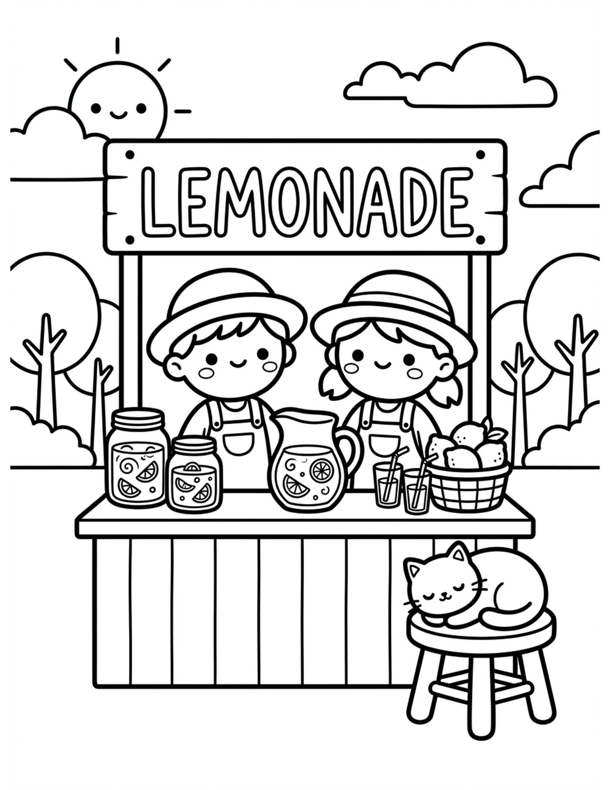 Sweet Summer Lemonade Stand Coloring Page