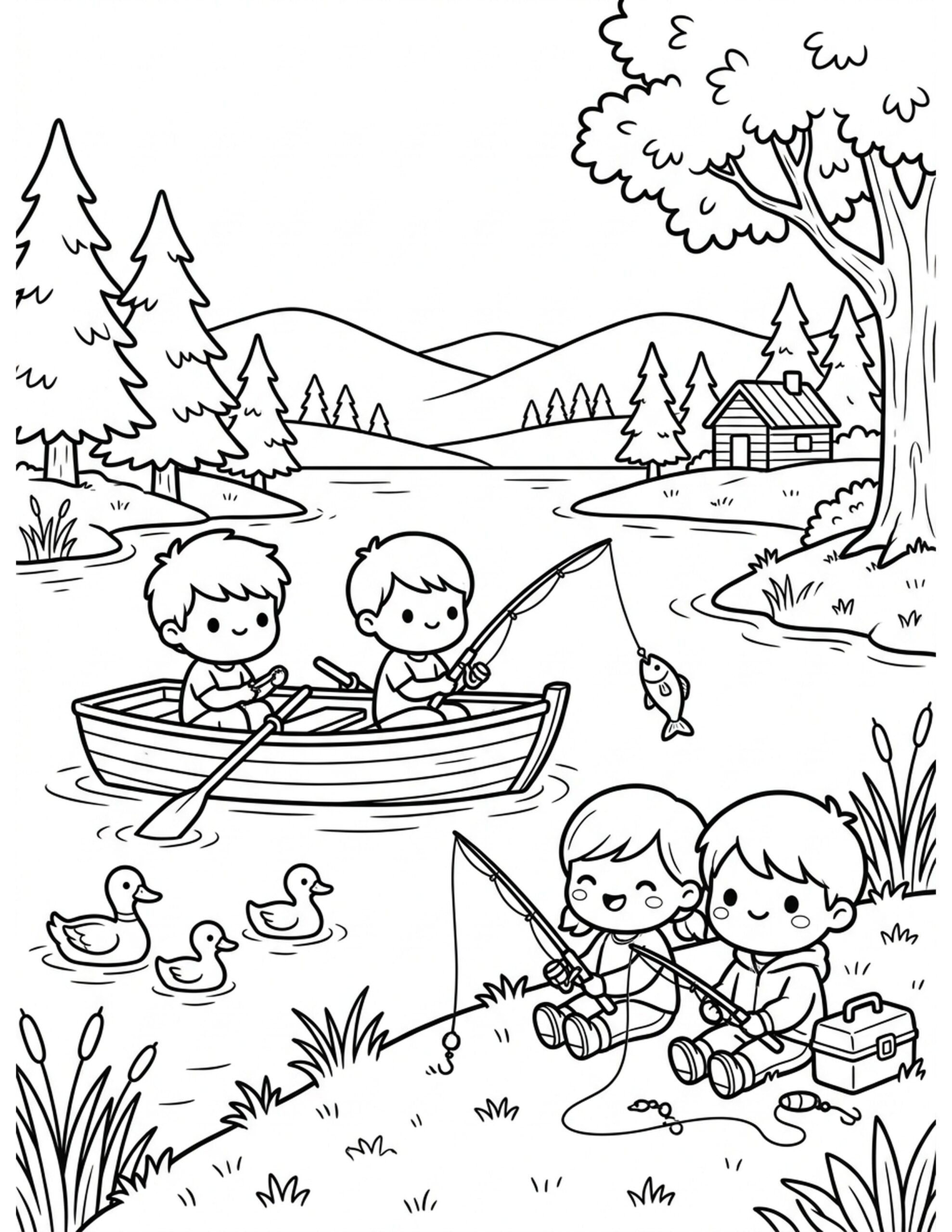 Fishing Day at the Lake Coloring Page
