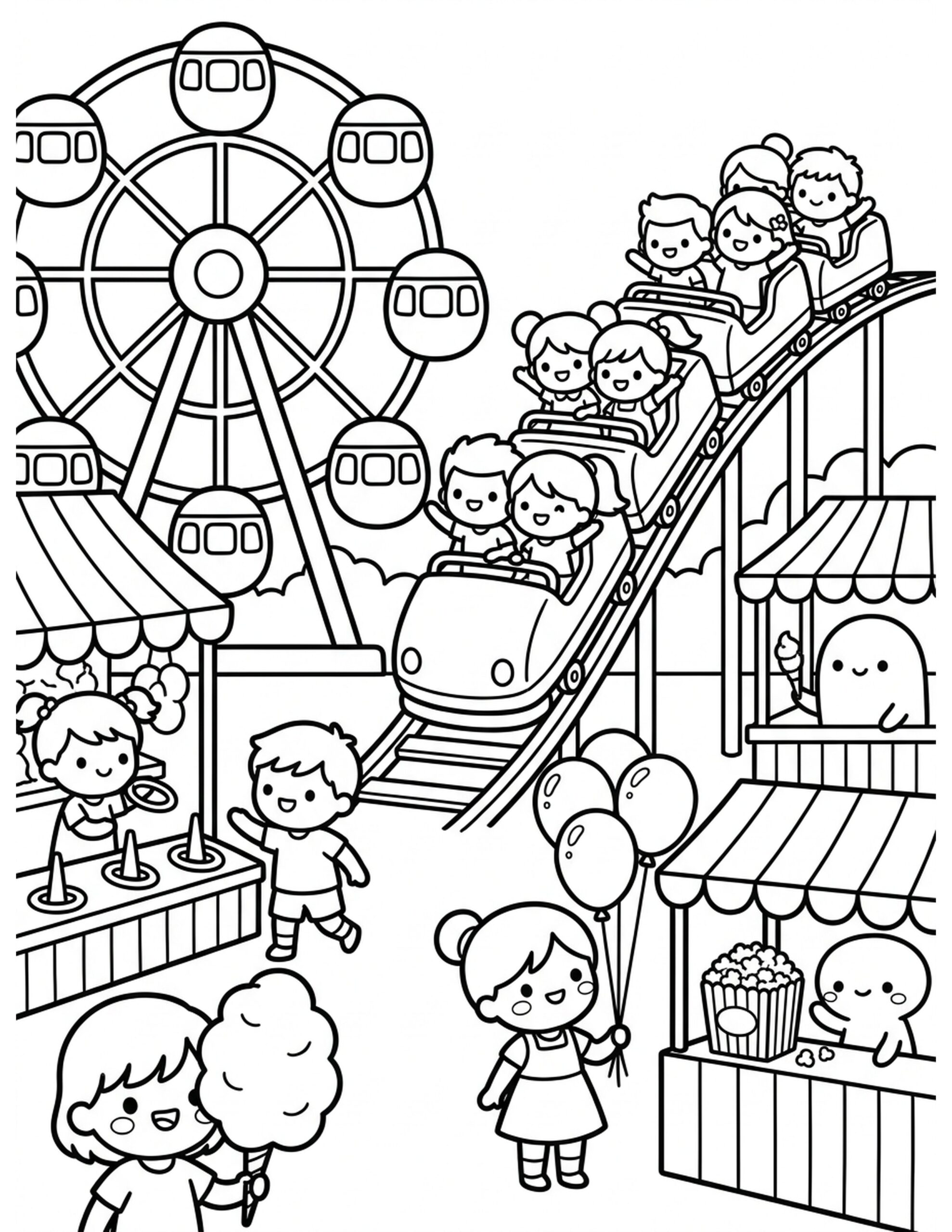 Fun at the Amusement Park Coloring Page