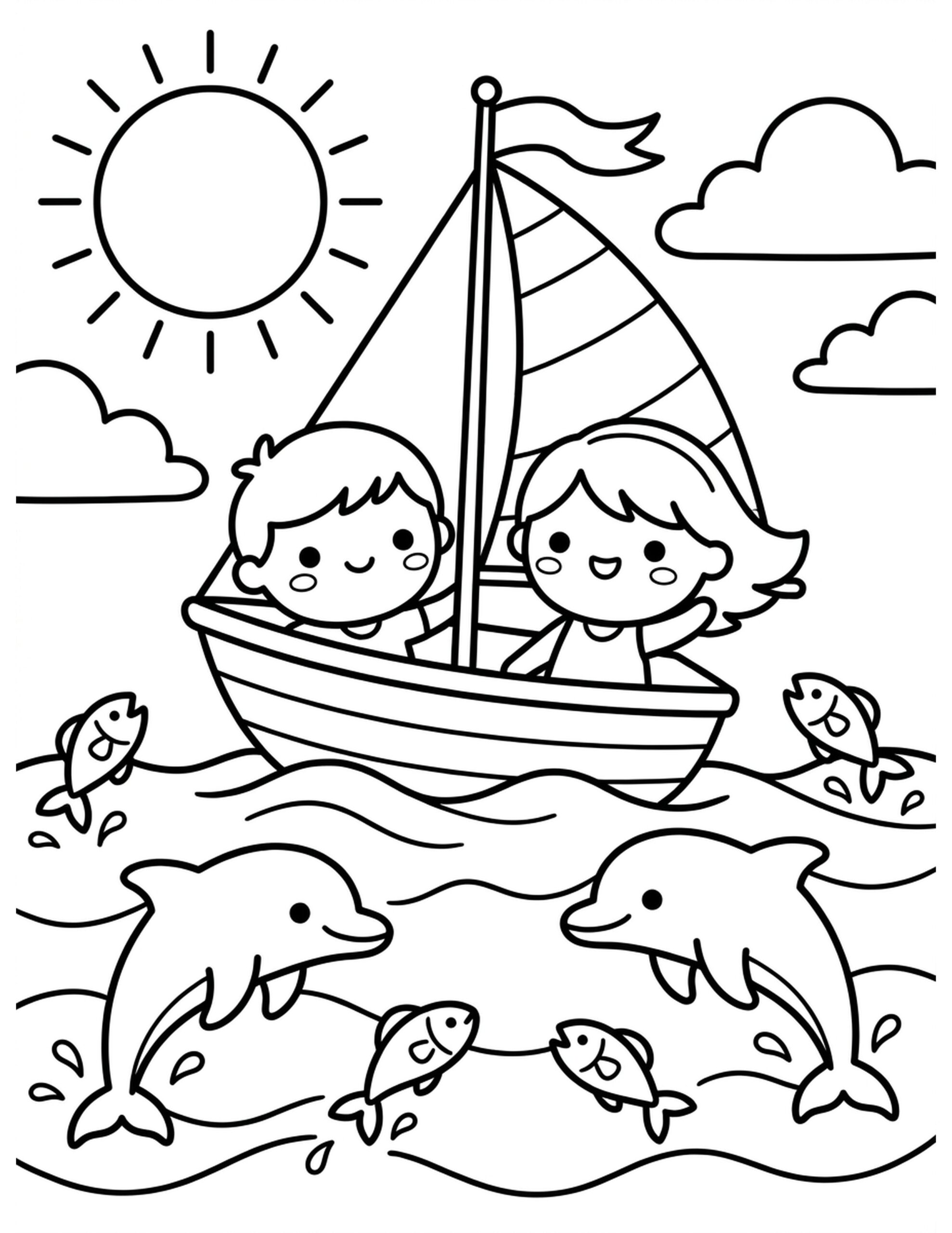 Sailing on a Summer Day Coloring Page