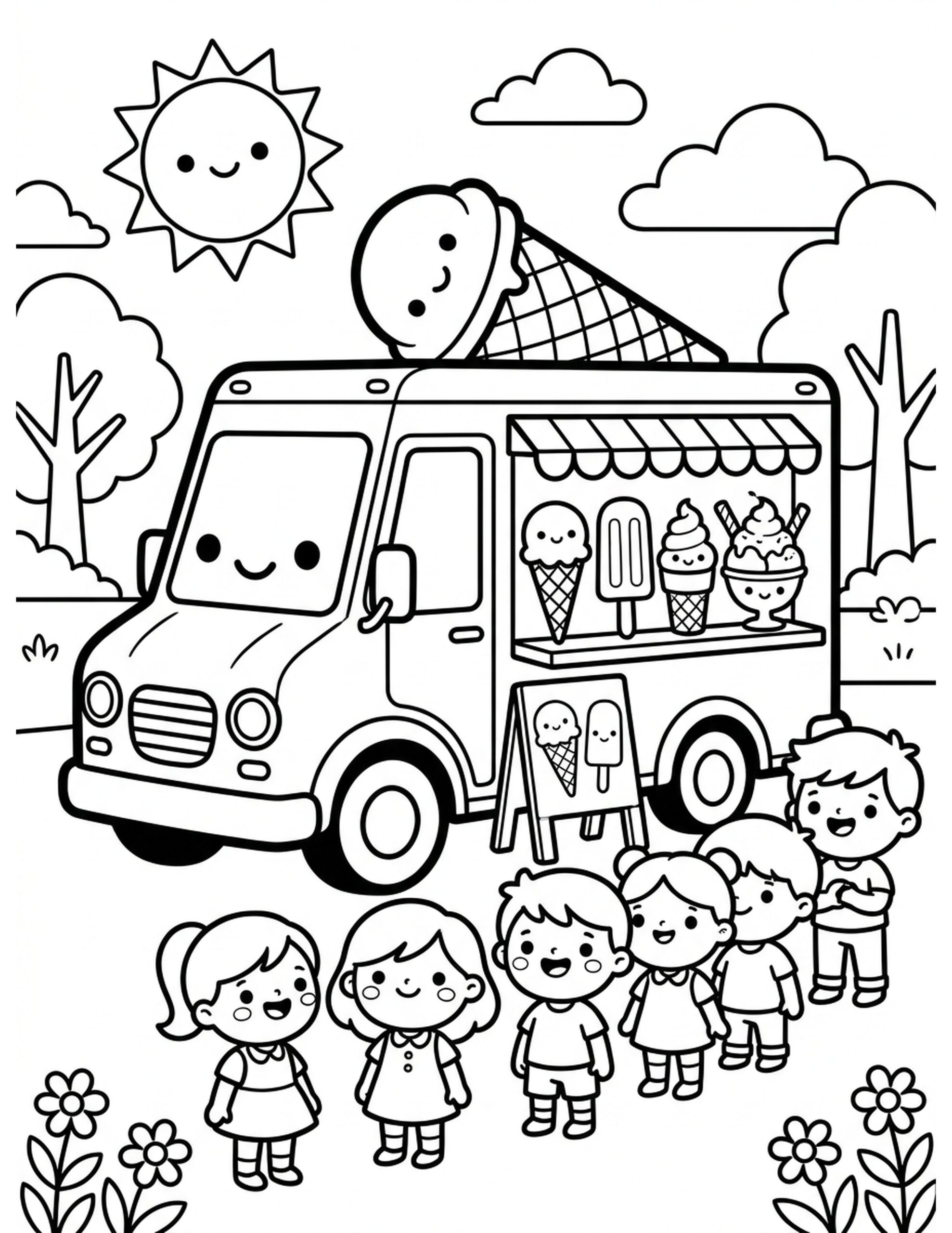 Ice Cream Truck Delight Coloring Page
