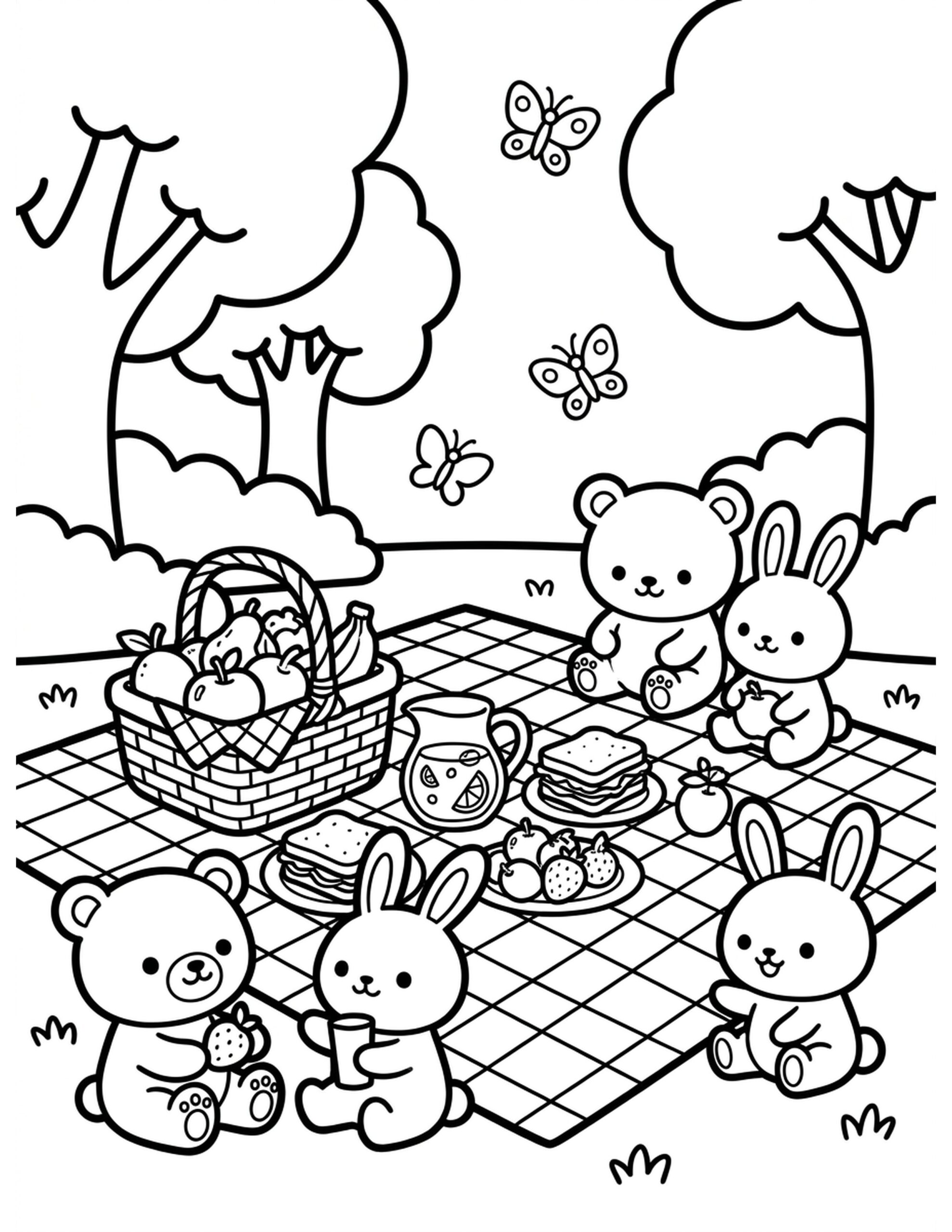 Summer Picnic Coloring Page