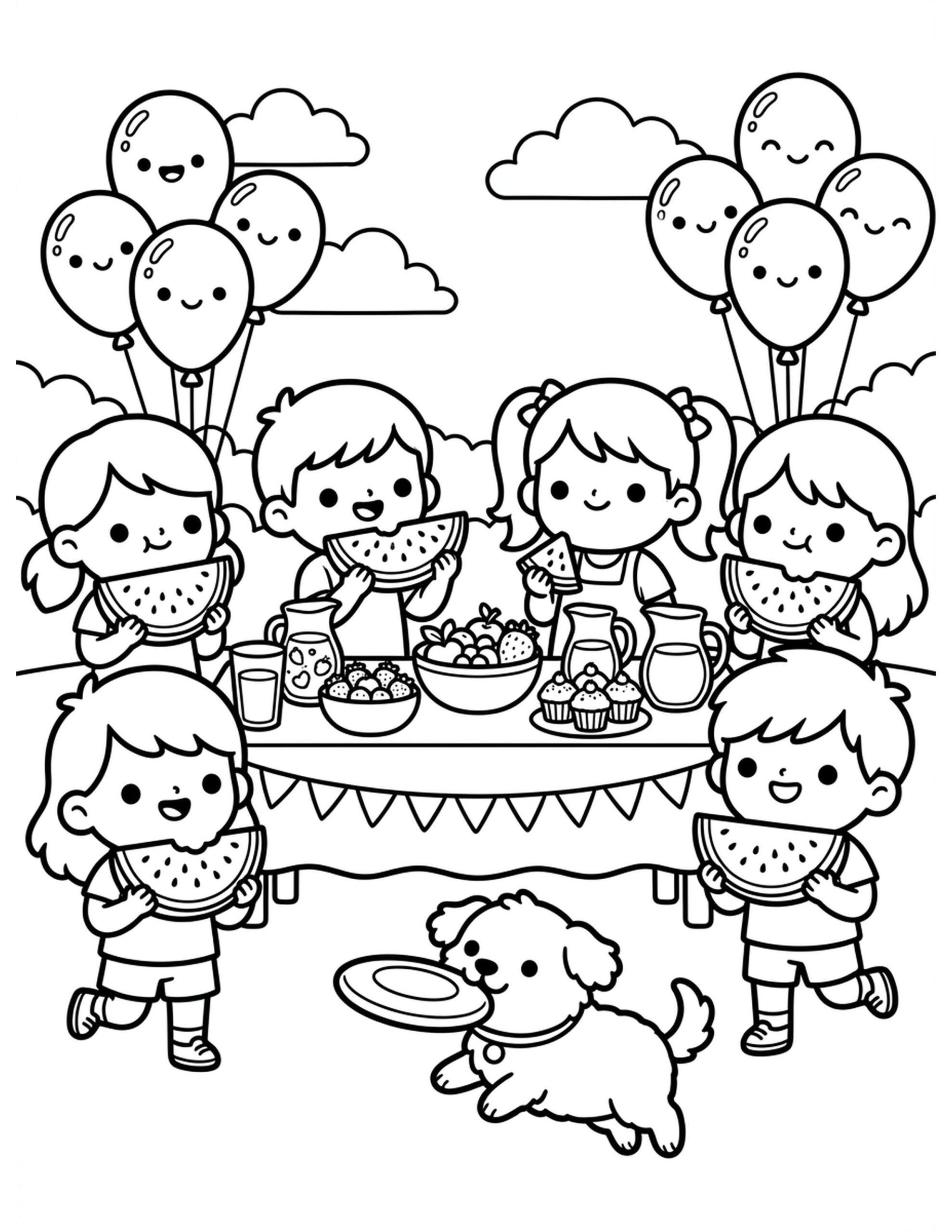 Watermelon Party Coloring Page