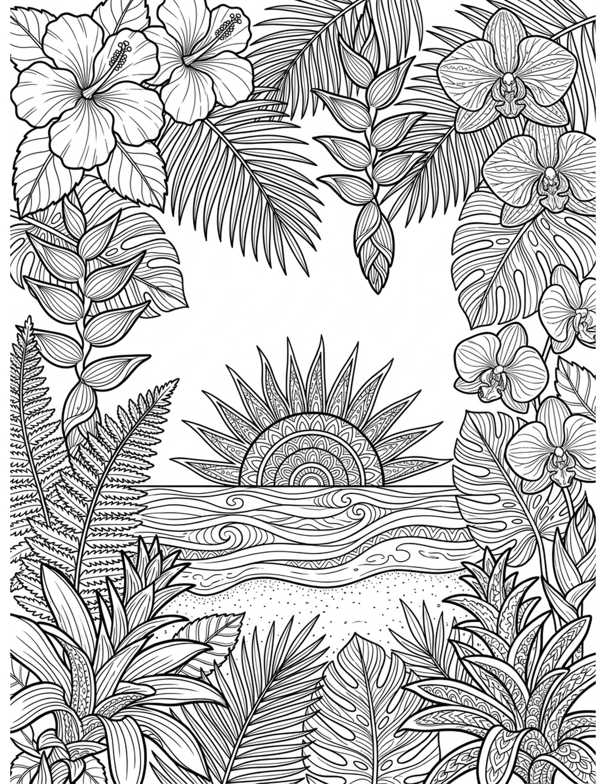 Lush Beach Flora Coloring Page