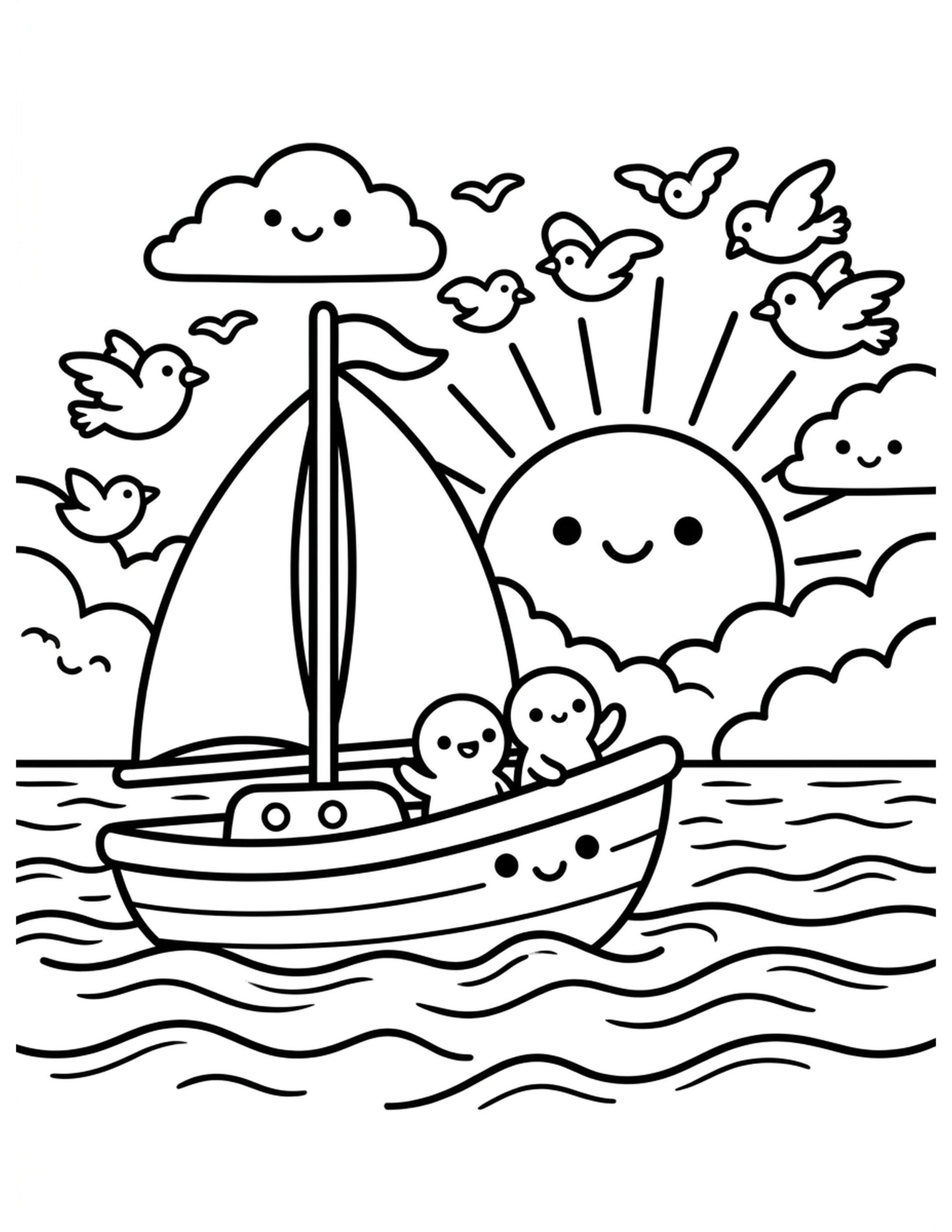 Sunset Sailing Coloring Page