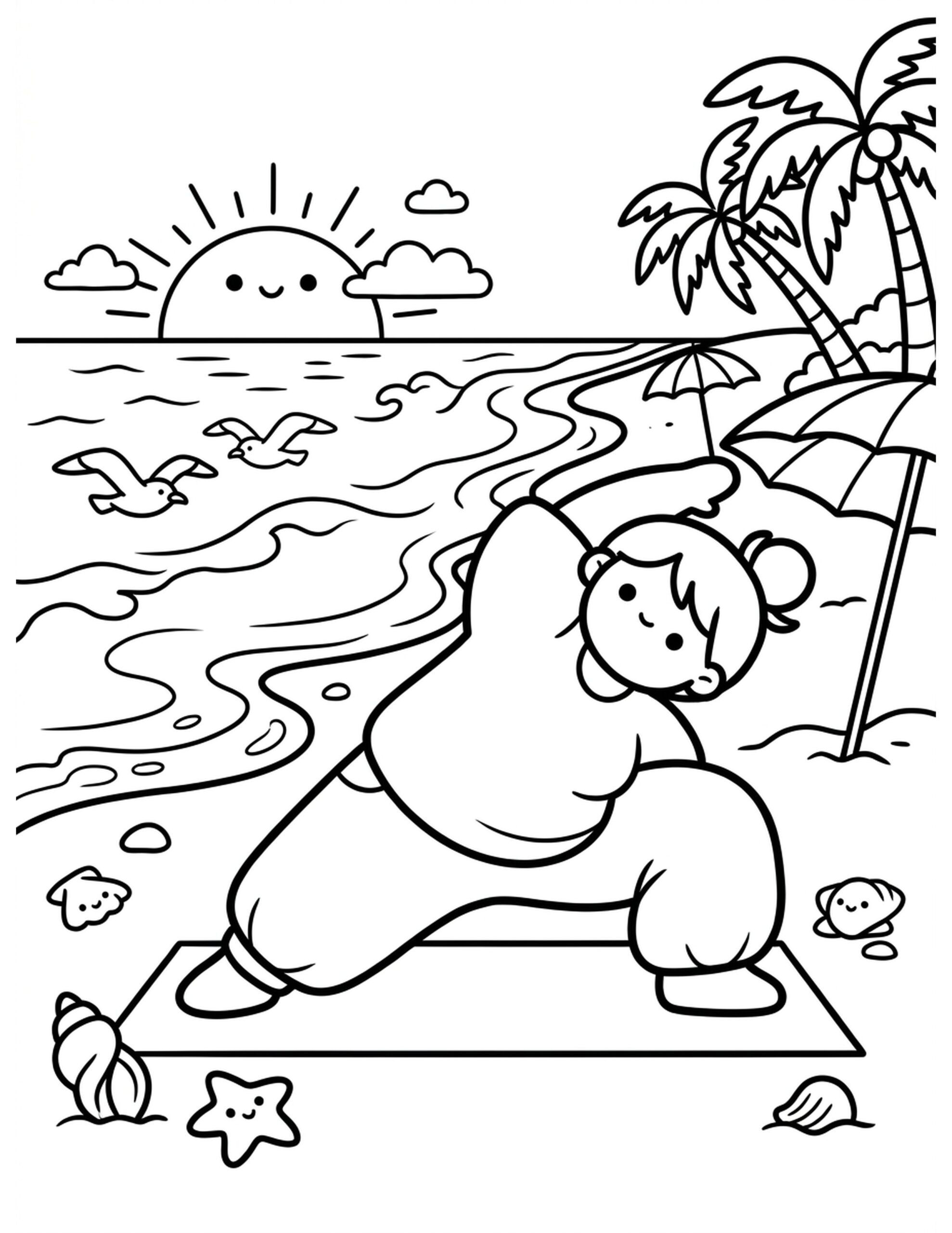 Beachside Yoga Coloring Page