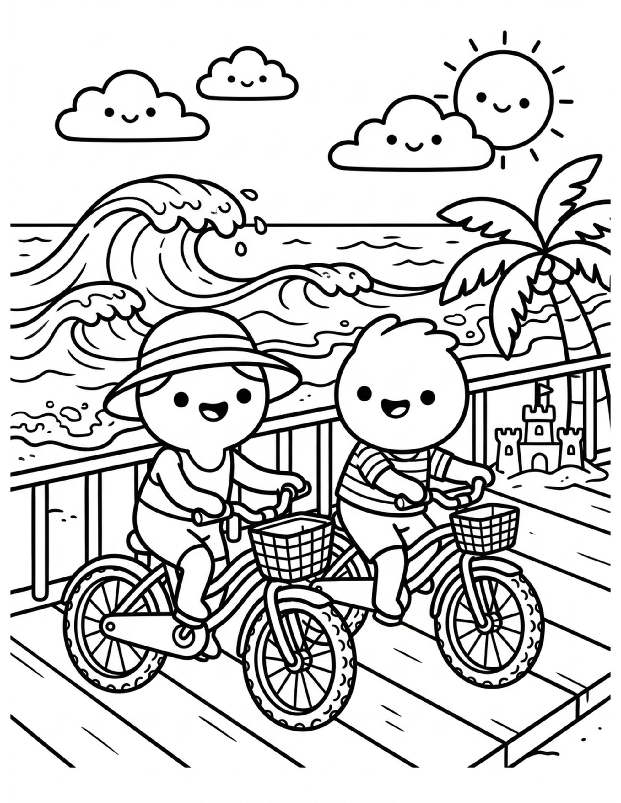 Beach Bicycle Ride Coloring Page