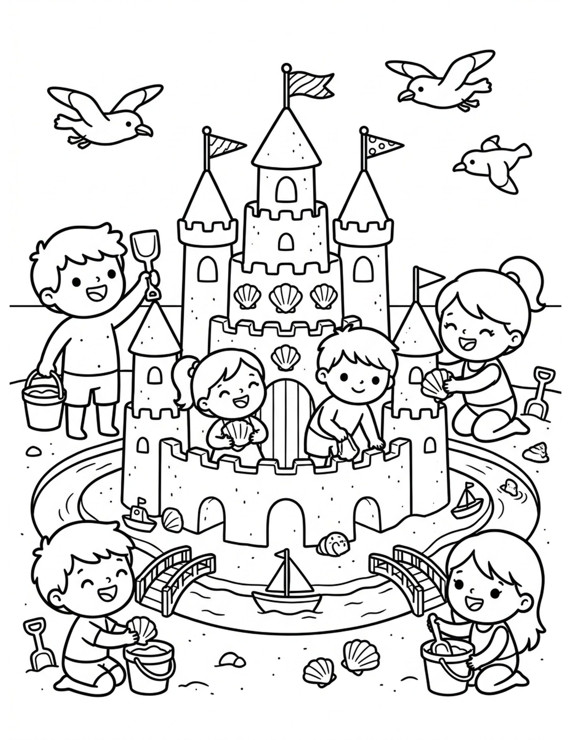 Sandcastle Competition Coloring Page