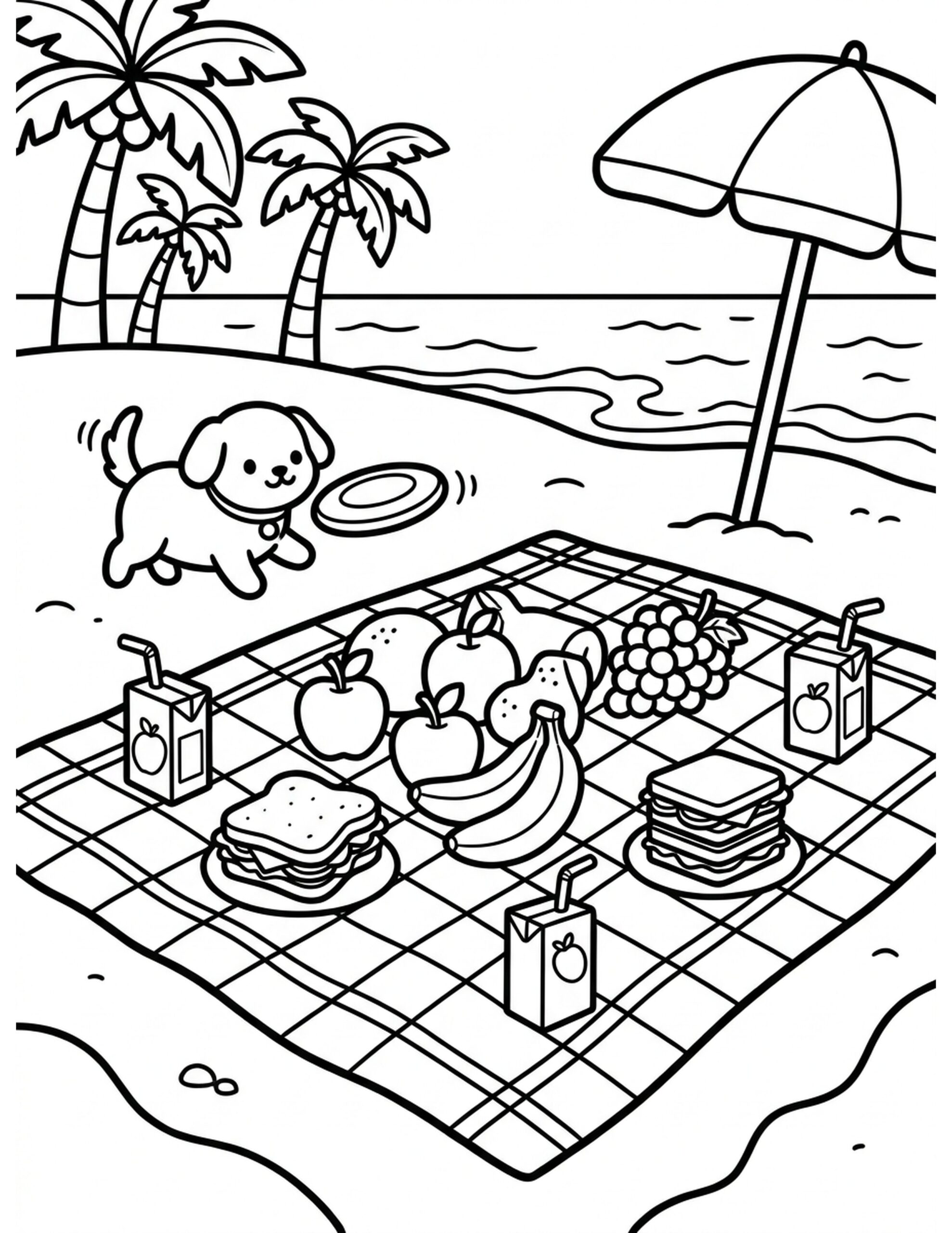 Beach Picnic Delight Coloring Page