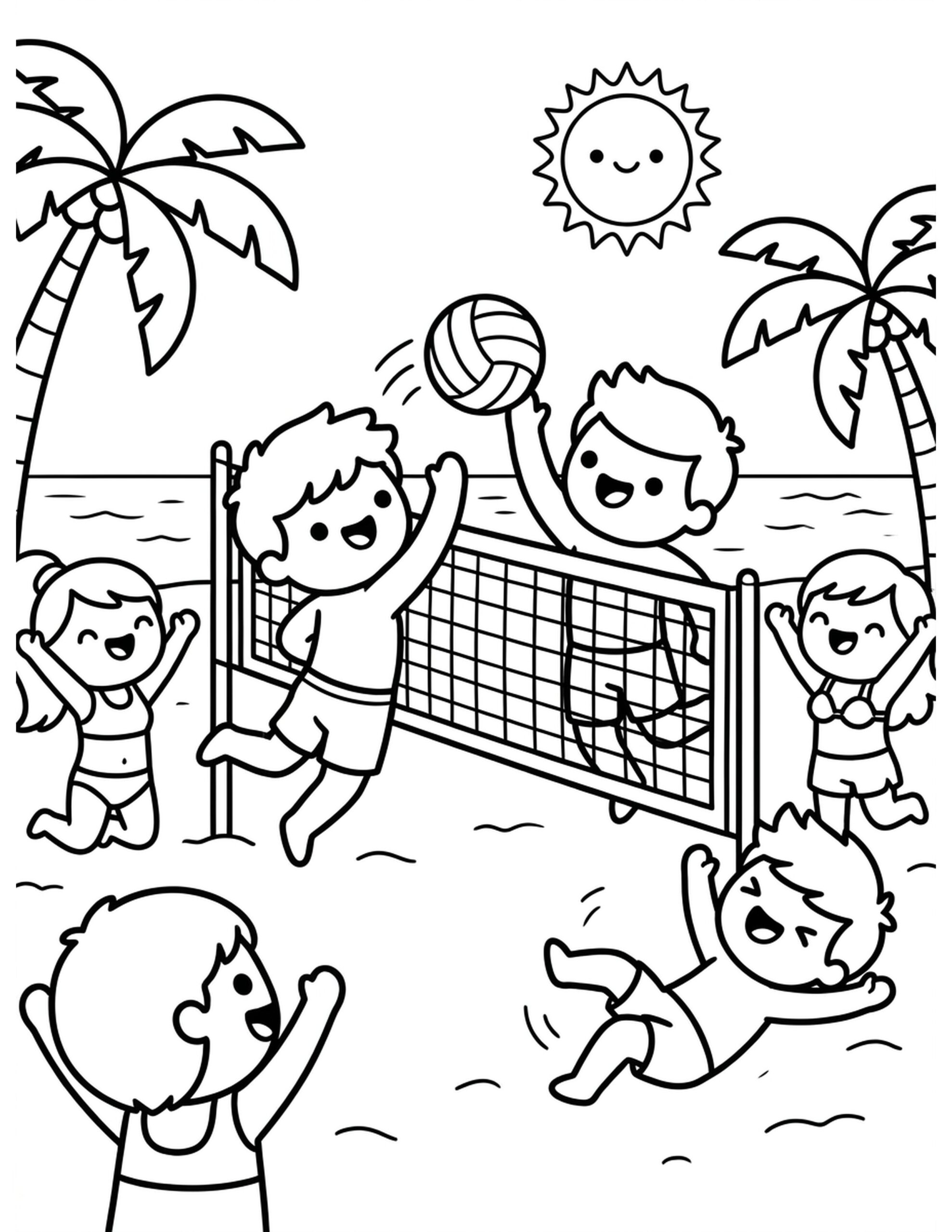 Beach Volleyball Fun Coloring Page
